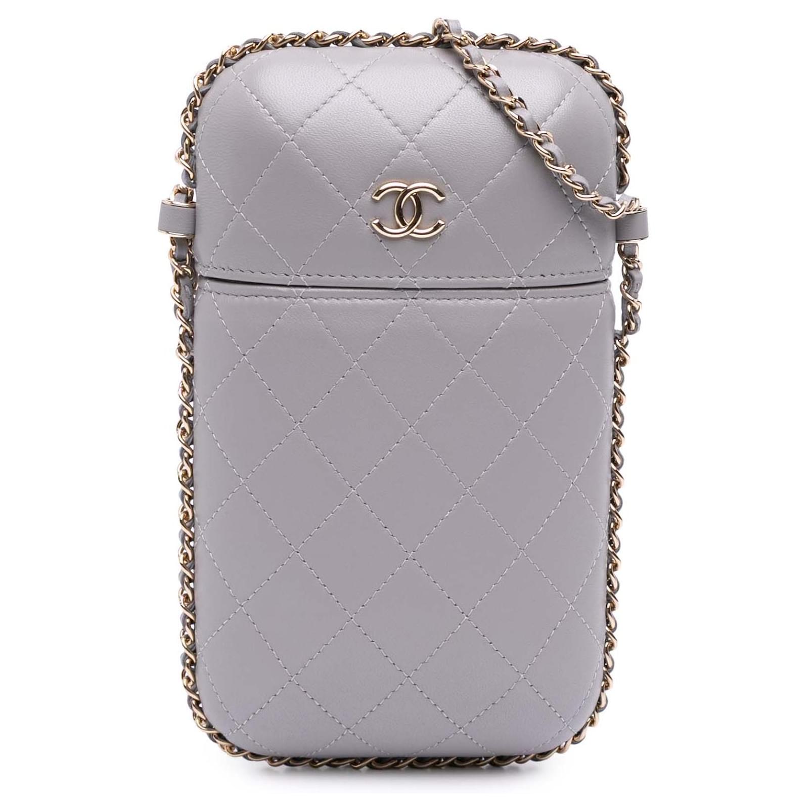 Chanel Gray CC Quilted Lambskin Chain Around Phone Holder Brown