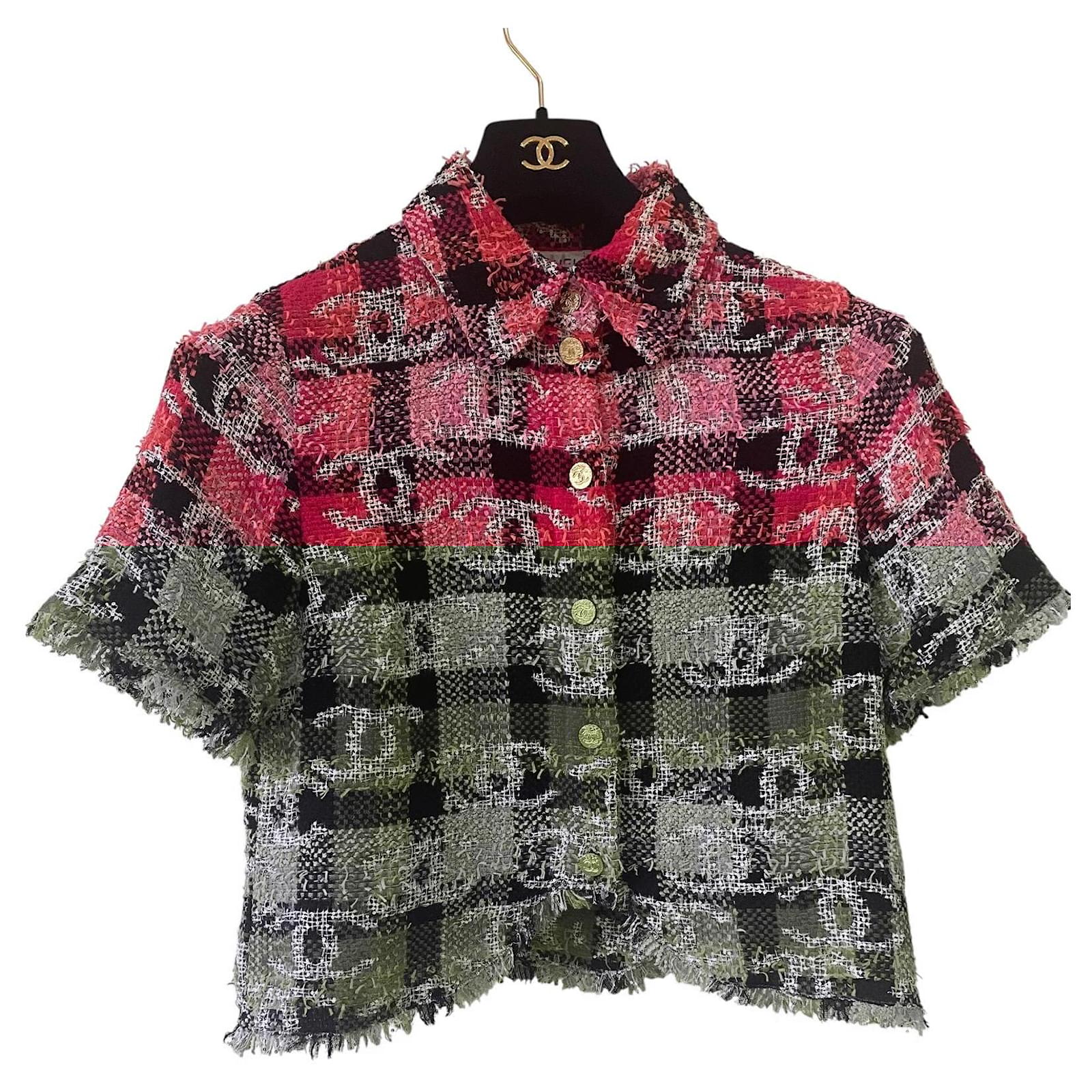 Chanel 22M Coco Beach Pink Fantasy Tweed Sequin Blouse Jacket Top