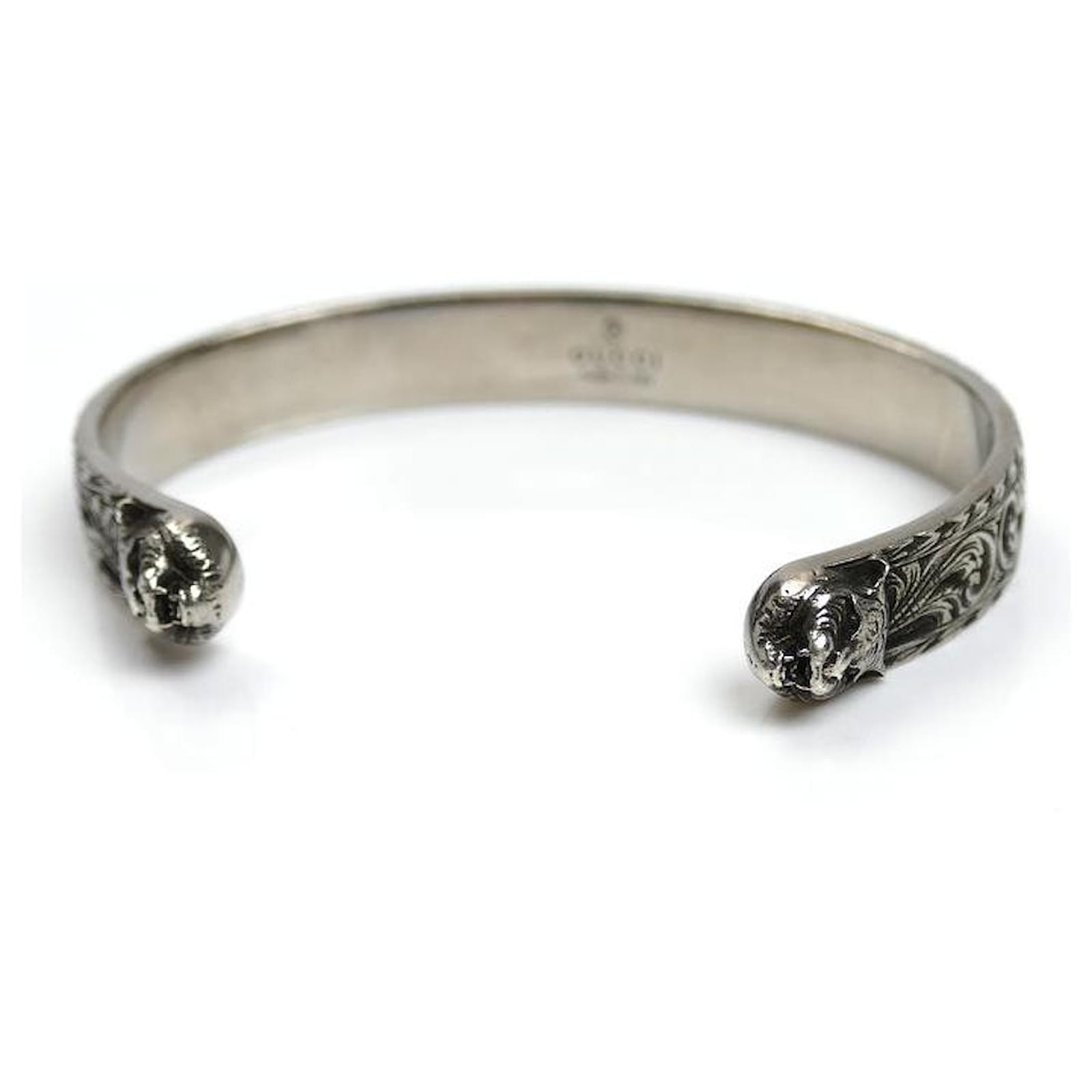 Gucci Garden Cat Head Interlocking G Silver Bangle Size 17 Silvery