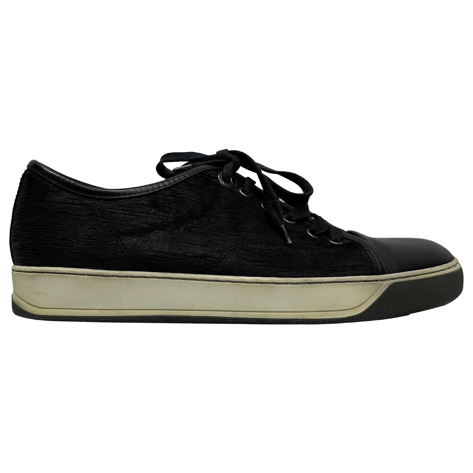 Lanvin Textured Low-Top Sneakers in Black Leather