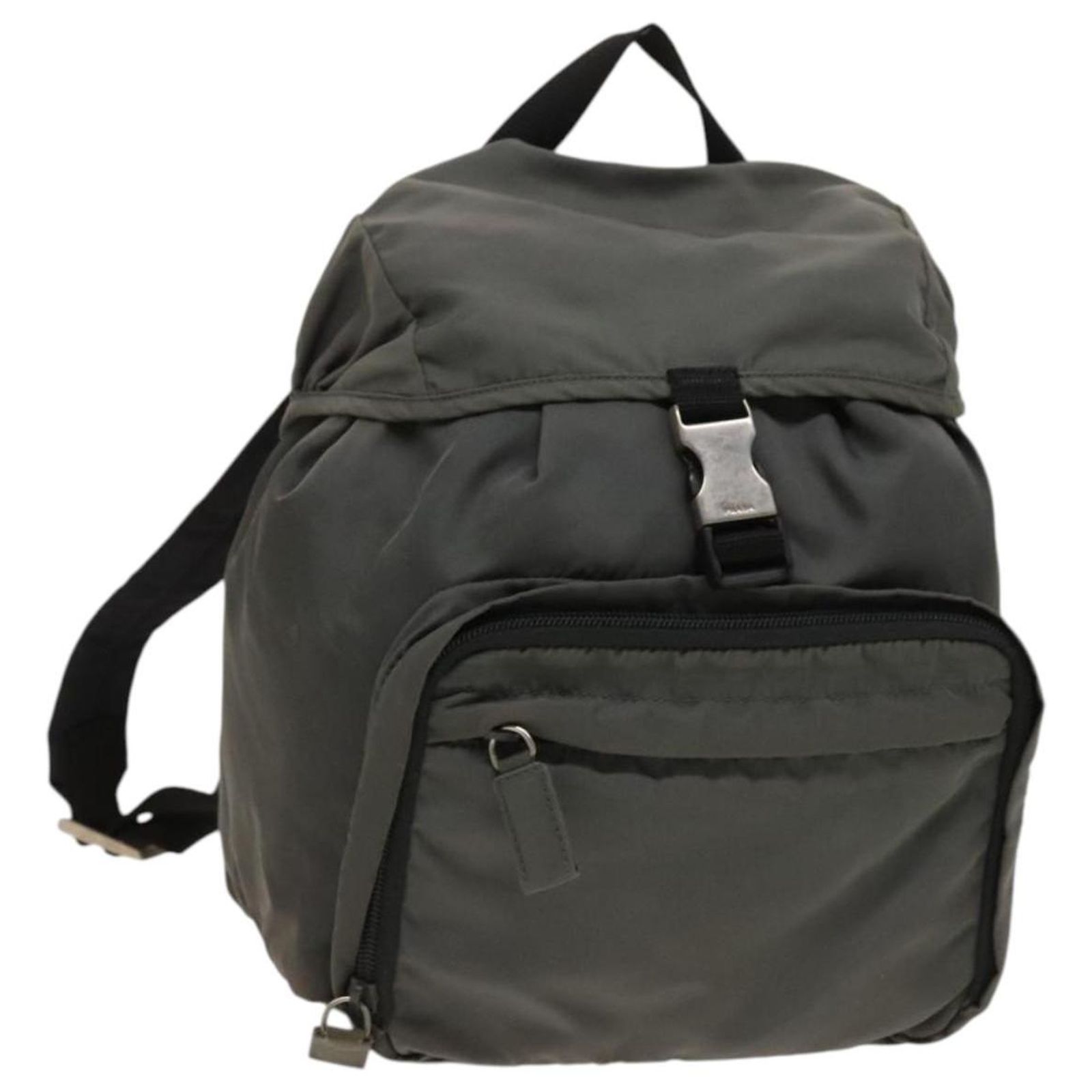 PRADA Backpack Nylon Gray Silver Auth PP851 Brown Silvery  display picture 3