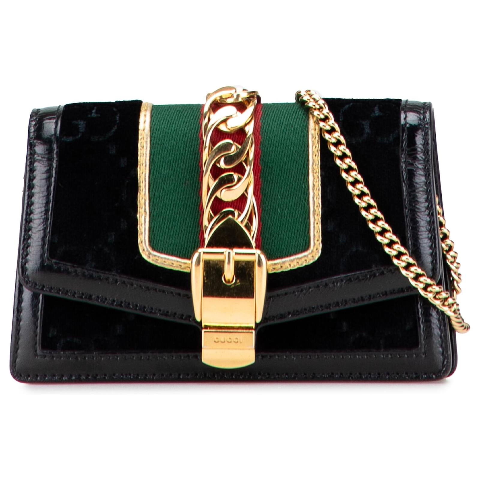 Borsa a Spalla Gucci Mini GG in Velluto Nero Sylvie Vitello simile