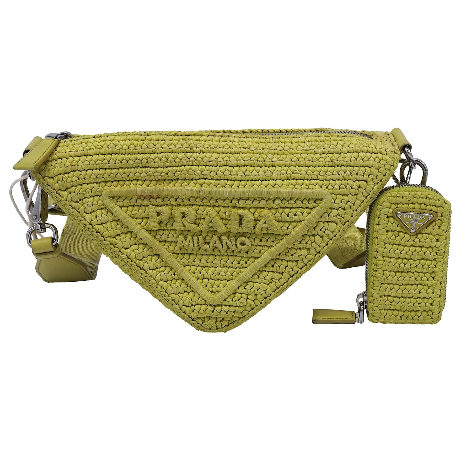 Jacquard Sac à épaule triangle en crochet Prada en raphia jaune