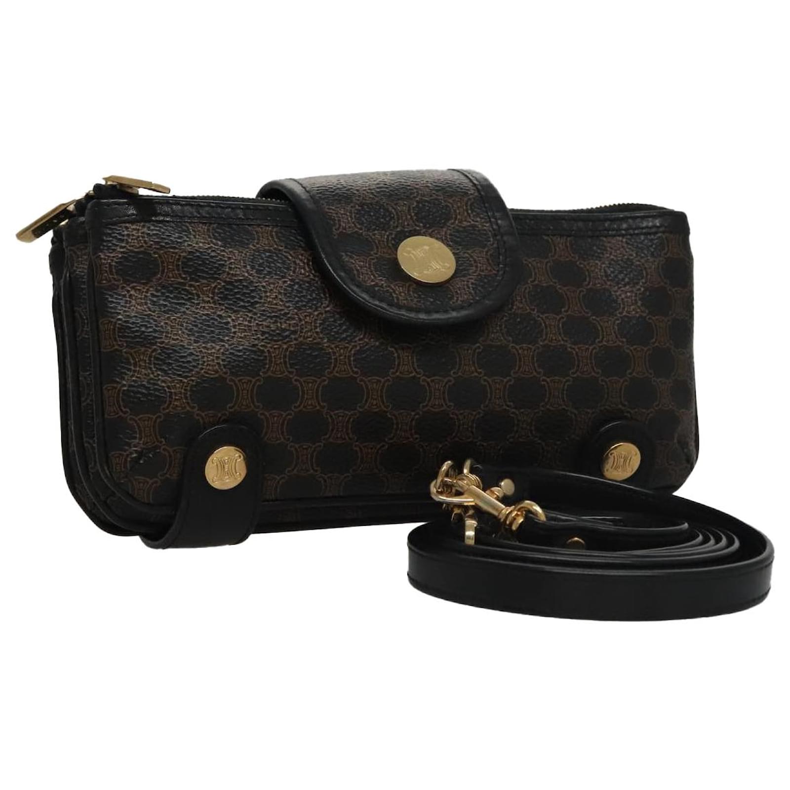 Céline Borsa a Spalla in Tela Macadam CELINE Nera Marrone Auth