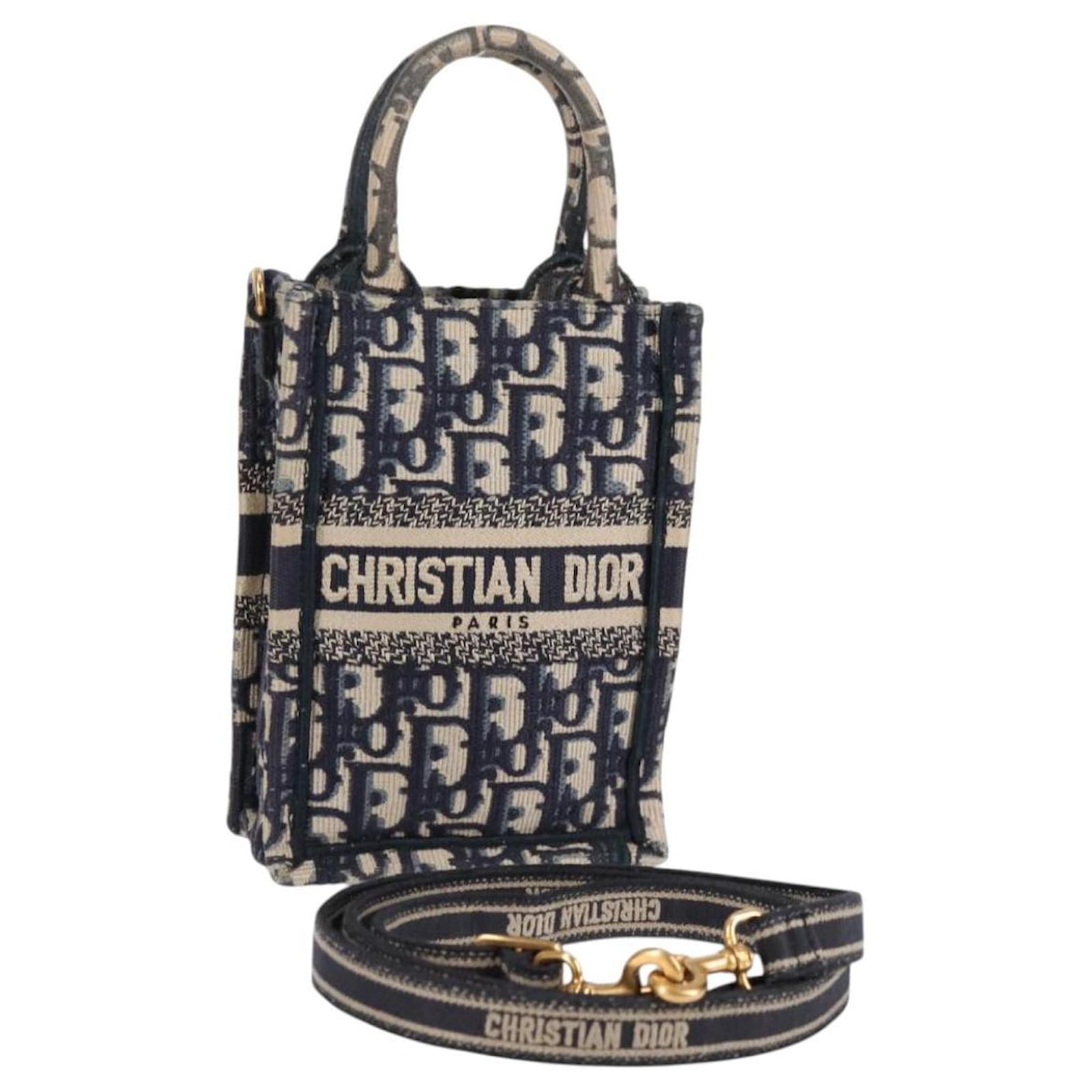Christian Dior Trotter Canvas Vertical Book Tote Mini Bag Navy