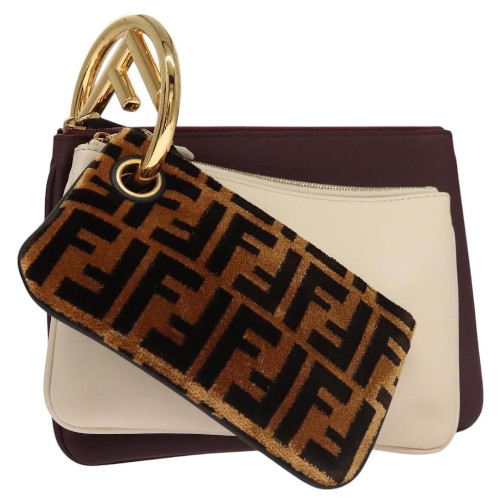 Pochette Triplet in Tela Zucca FENDI Nero Marrone Auth BD1063 ref
