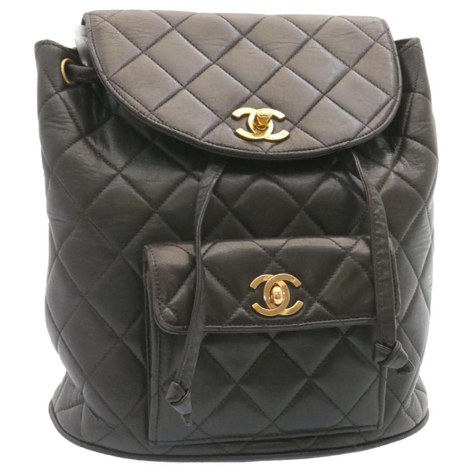 CHANEL Matelasse Backpack Grained Calf Skin Black Gold CC Auth 145289 Chanel Mini Duma Backpack Black Quilted Lambskin Gold  main image 3