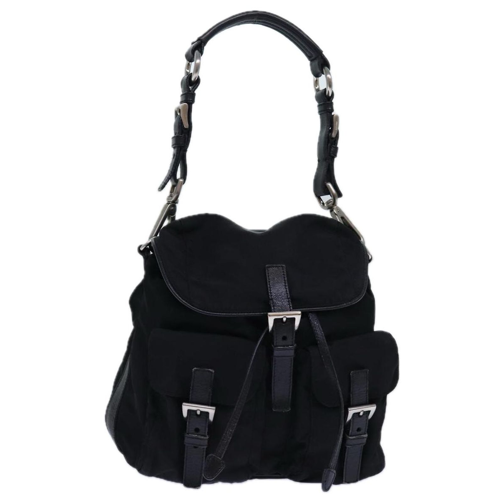PRADA Backpack Nylon Black Silver Auth 85289V Silvery ref 