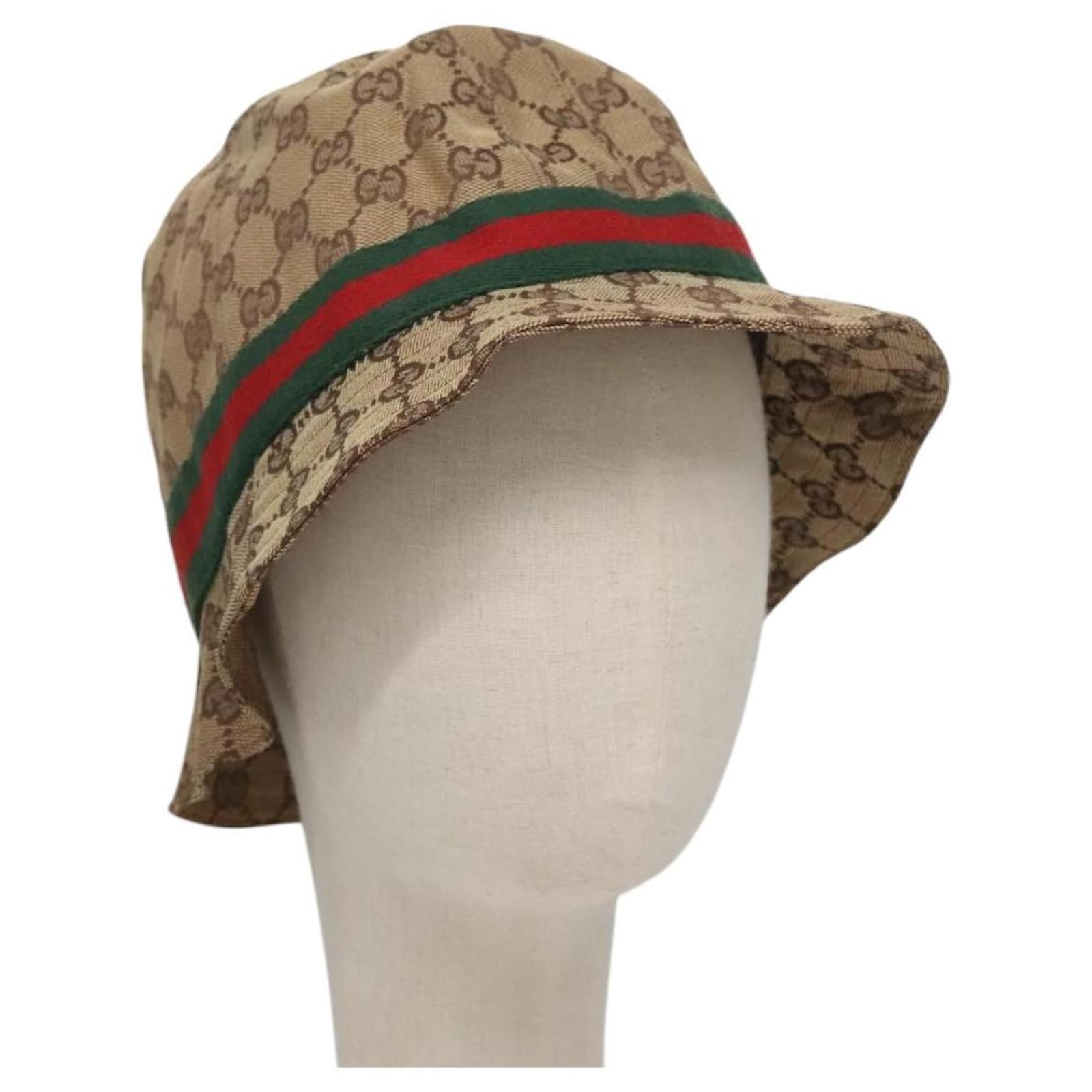 帽子 GUCCI 00's Sherry line GG bucket hat GUCCI GG Canvas Bucket Hat Web Sherry Line L Beige Green Red Auth