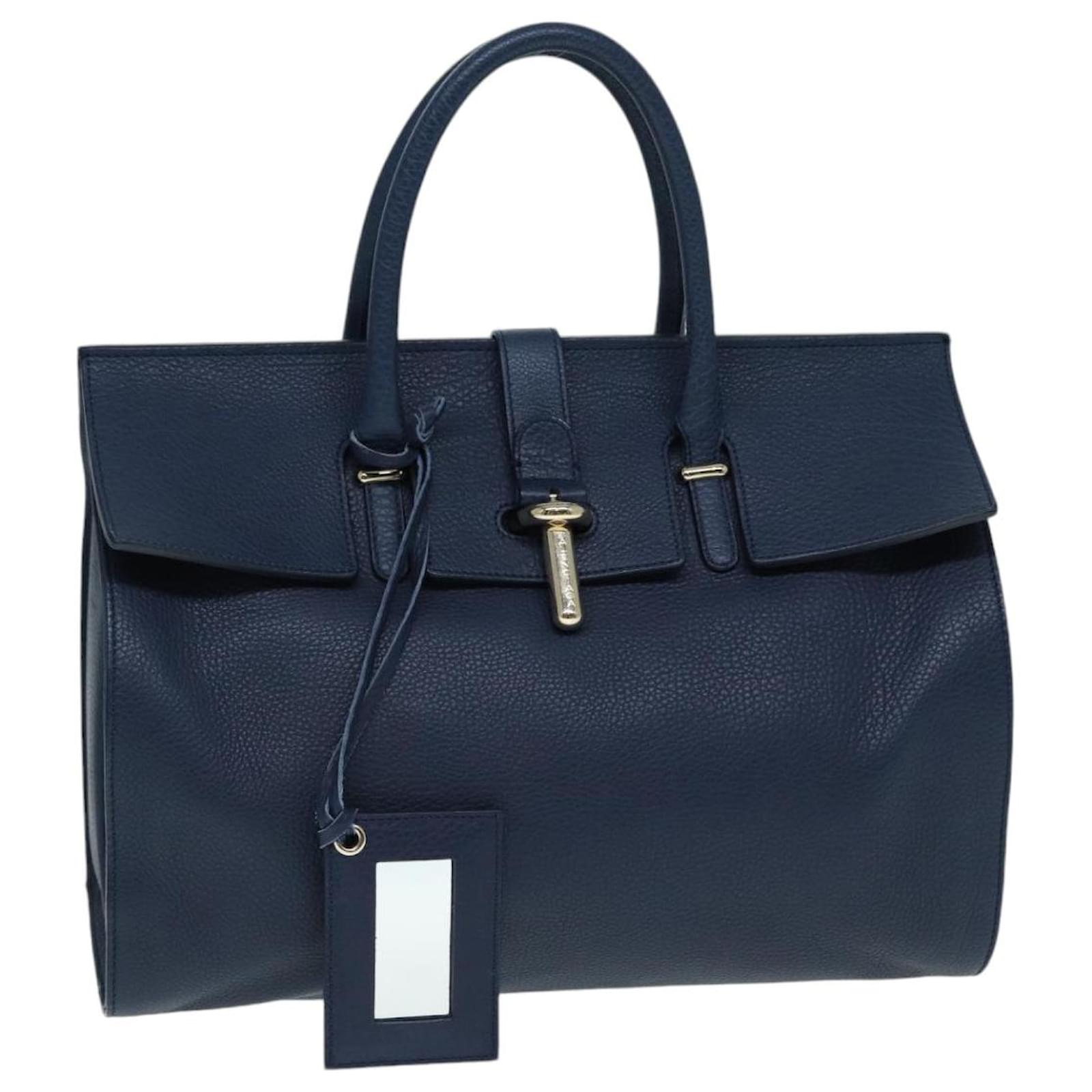 BALENCIAGA Tube Round Hand Bag Leather Navy Auth ki4912V Navy blue