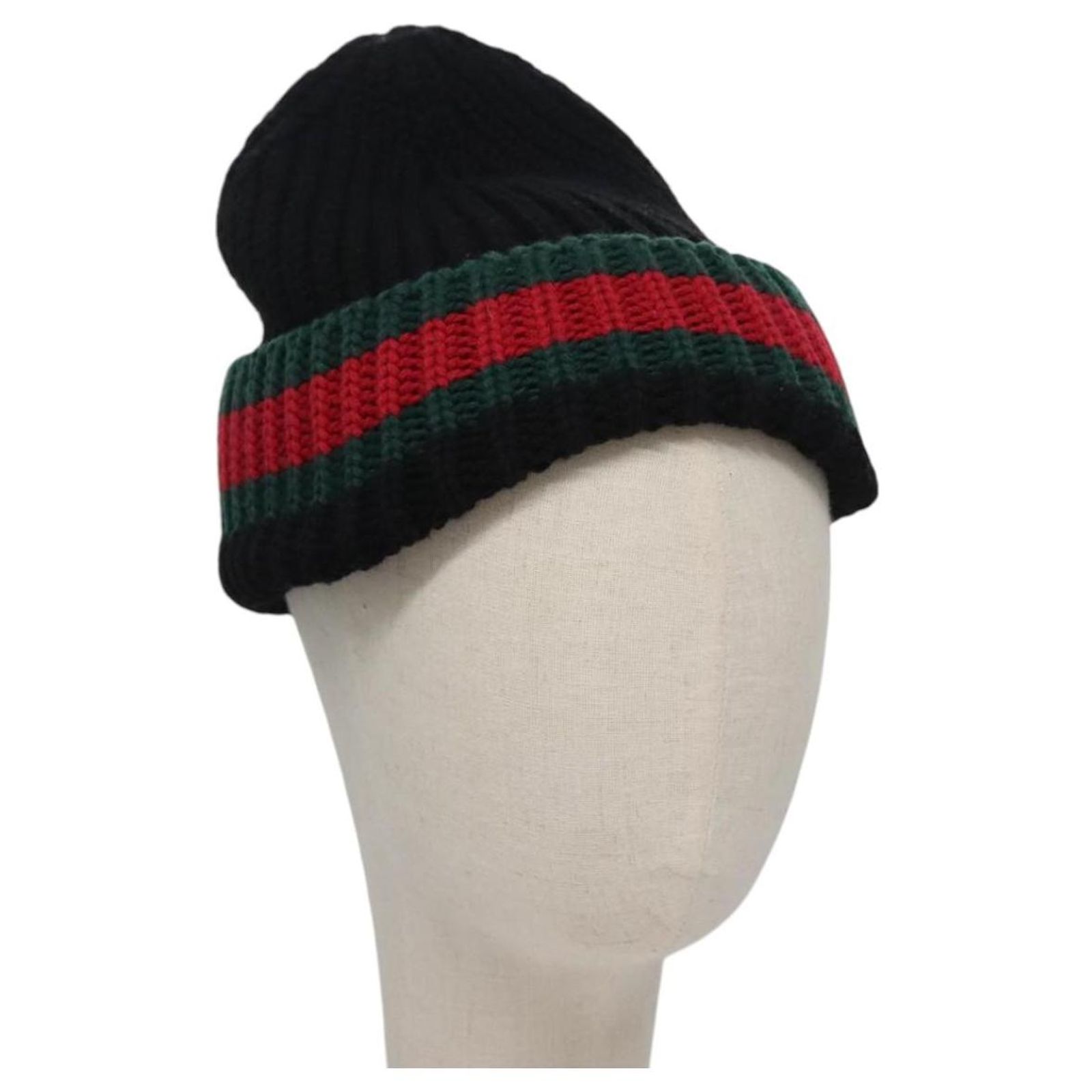 Authentic Gucci Black Cap with Green and Red Stripe Black and Red Knitted Hat | Black and Green Hat | Reversible  main image 3