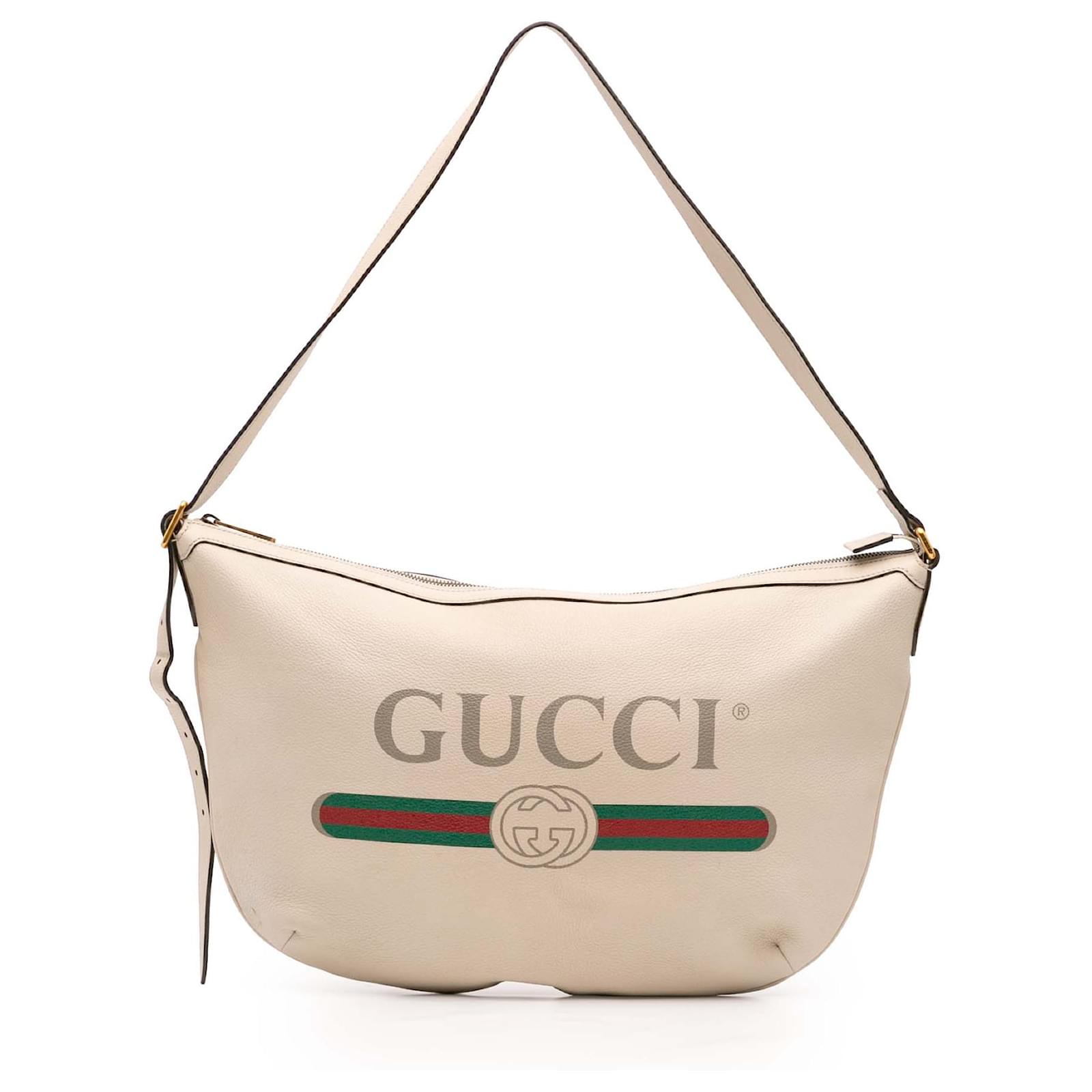Gucci Weißes Leder Logo Halbmond Umhängetasche Kalbähnliches Kalb
