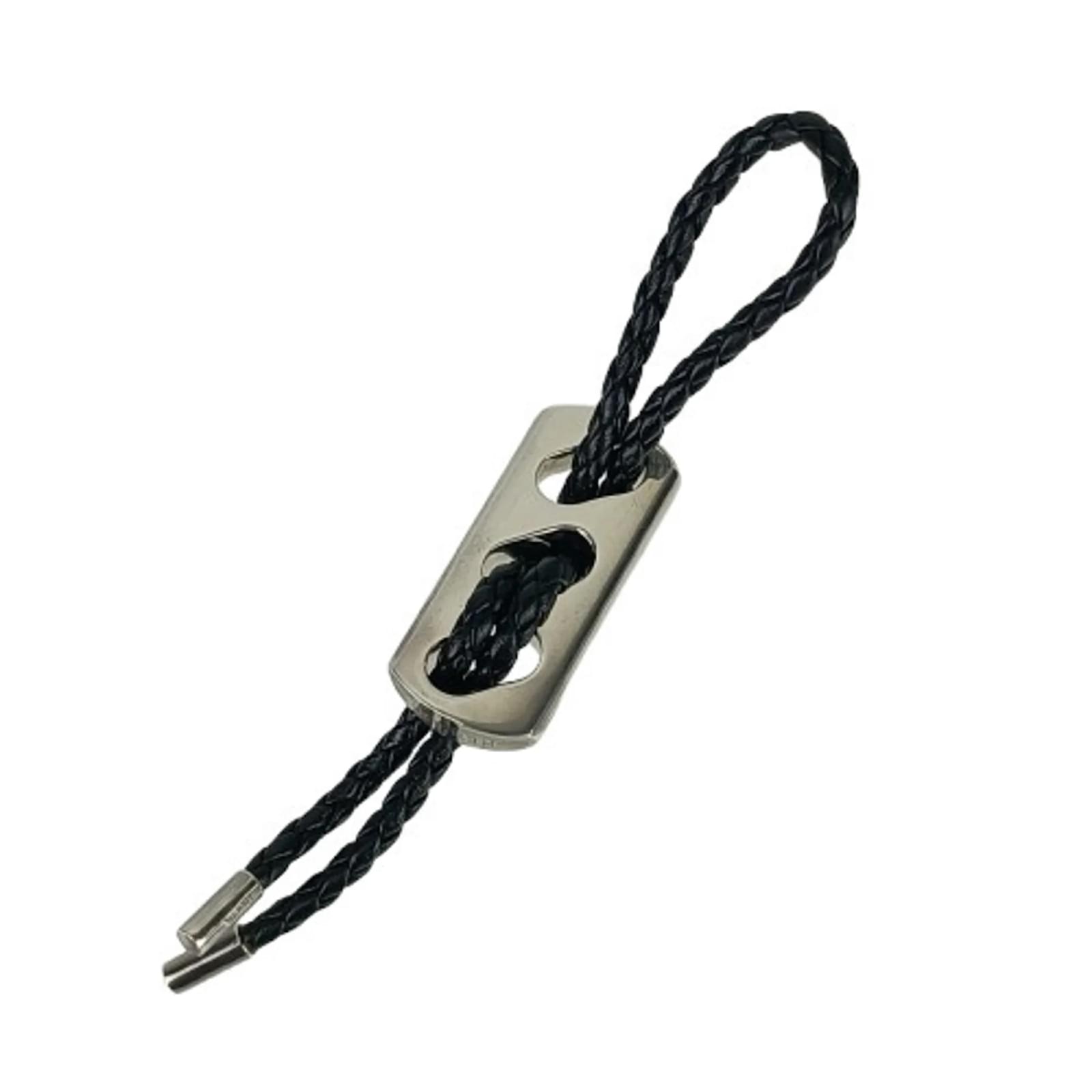 Hermès Hermes Black Leather Keychain Charm Silver ref.2376906