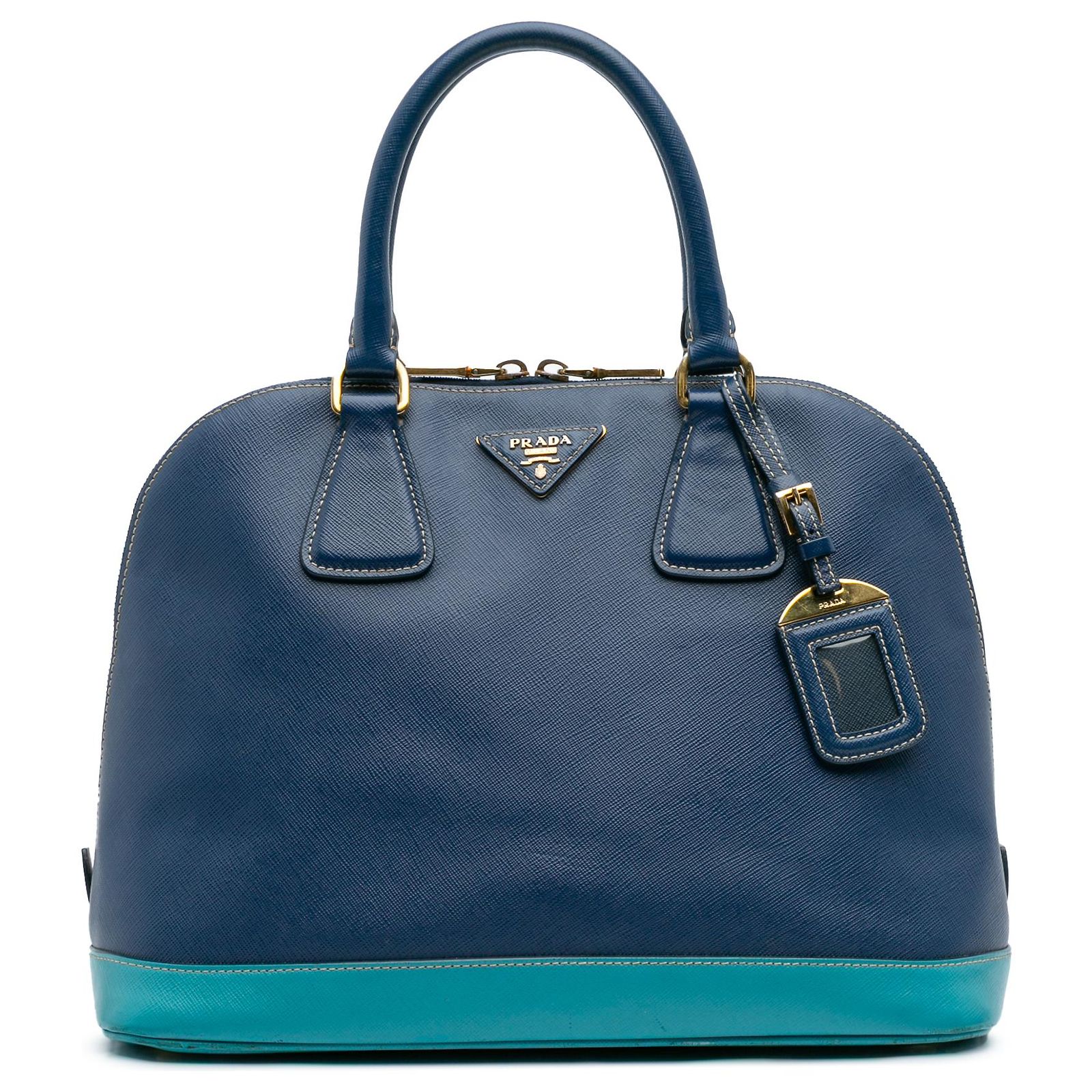 Prada Blue Bicolor Saffiano Lux Promenade Dome Handbag Dark blue ...