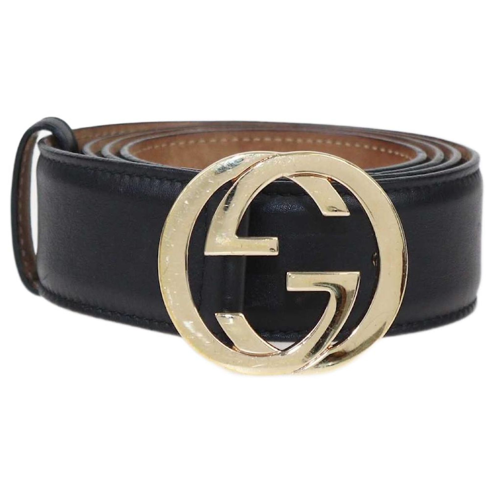 Gucci Black Interlocking G Buckle Belt Suede Leather ref  display picture 2