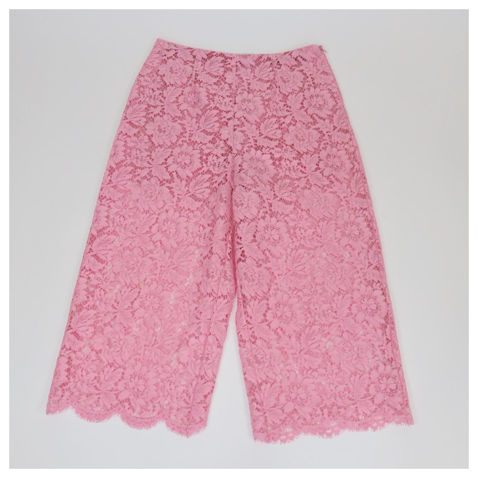 Pantalones anchos de encaje floral rosa Valentino Algodón Viscosa