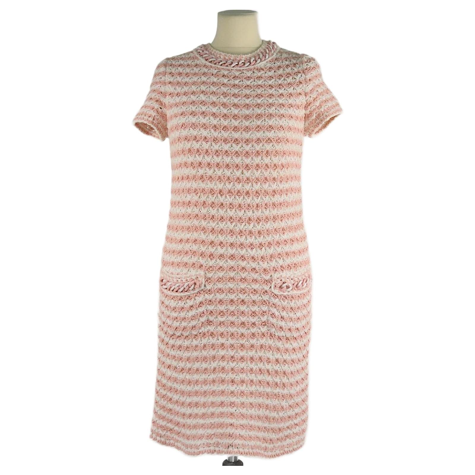 Chanel Peach/White Crochet Resin Chain Links Mini Dress (Sold) - Joli Closet