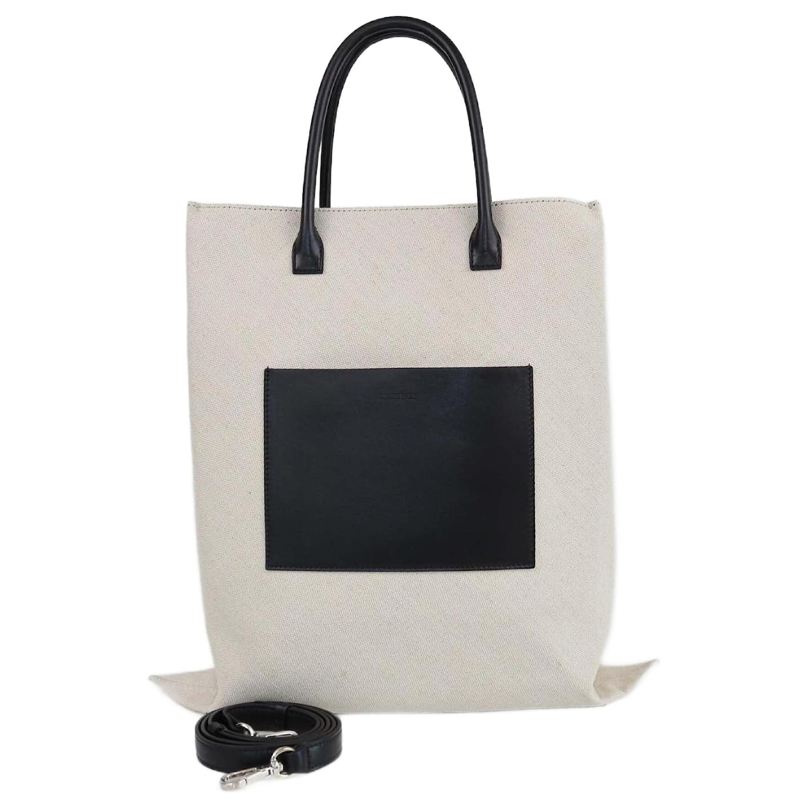 Jil Sander Jill Sanders Black/Beige Canvas Patch Pocket Tote