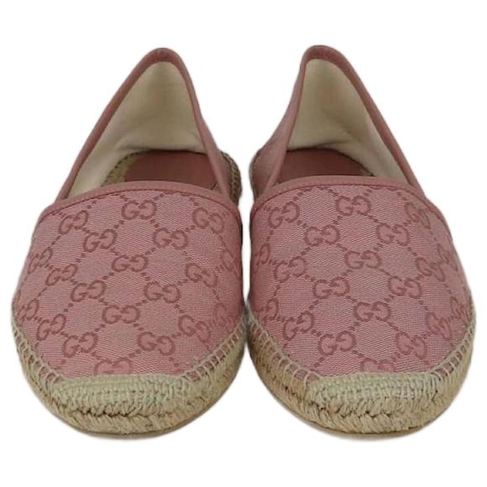 Pink Gg Espadrilles Gucci Pink GG Espadrille Flats Leather Cloth
