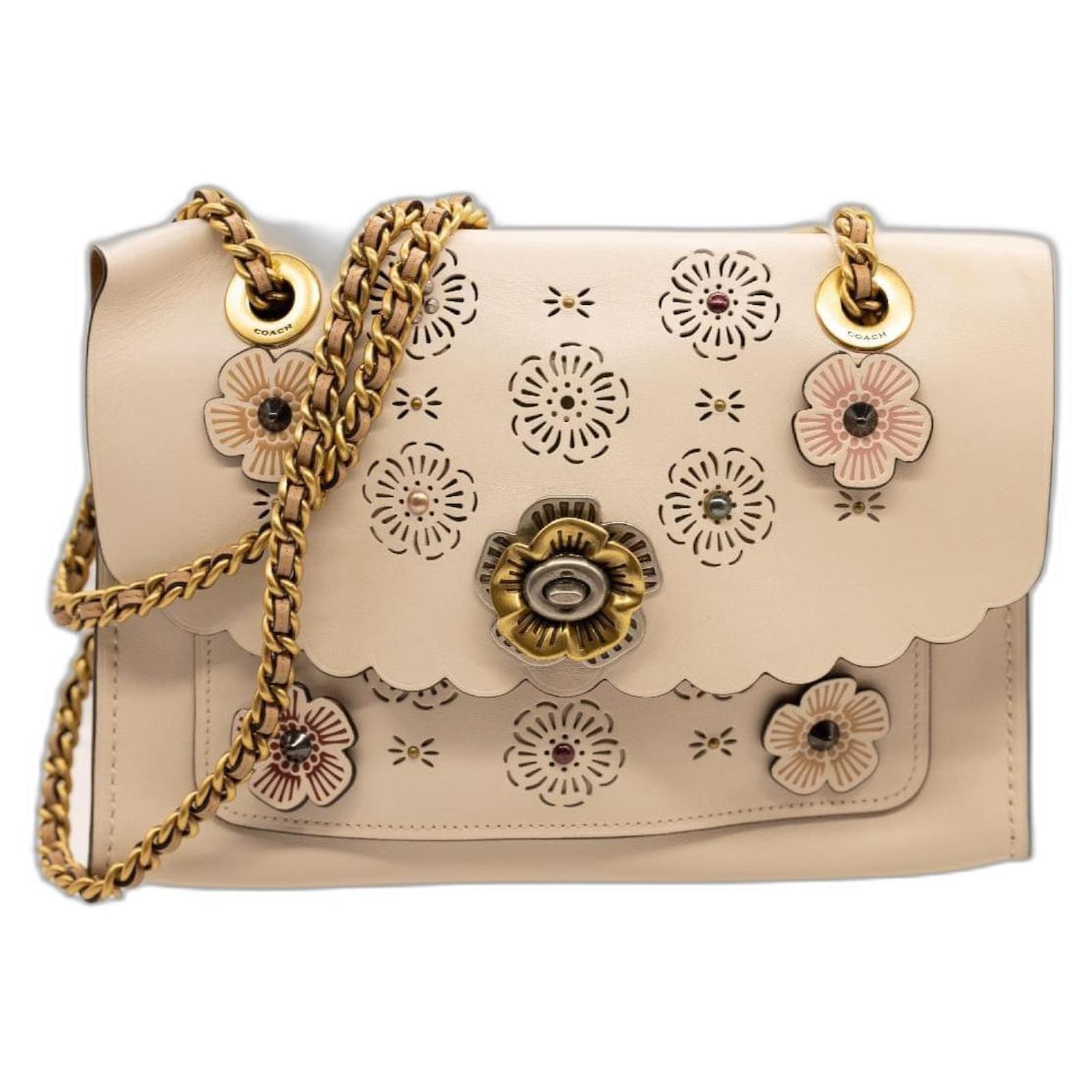 Coach Tea Rose Cutout Shoulder Bag Beige Leather ref.JC2380249