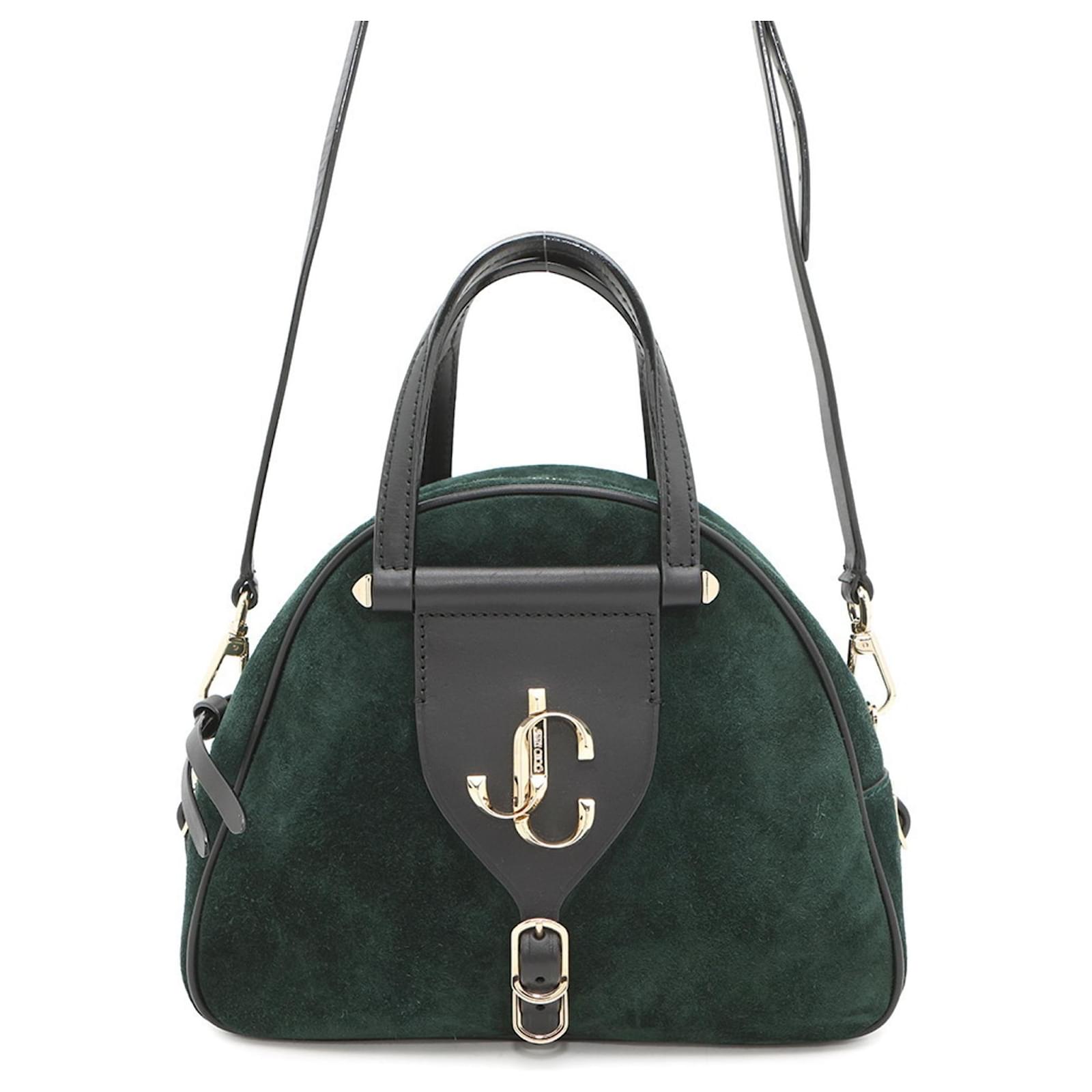 Jimmy Choo Varenne Bowling Bag Black Dark green Suede Leather ref