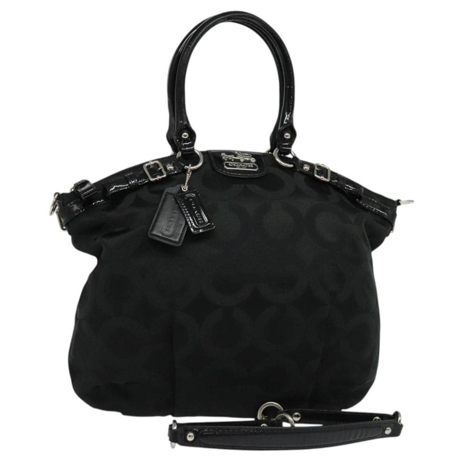 Coach Signature Hand Bag Nylon 2way Black Silver Auth bs27384 