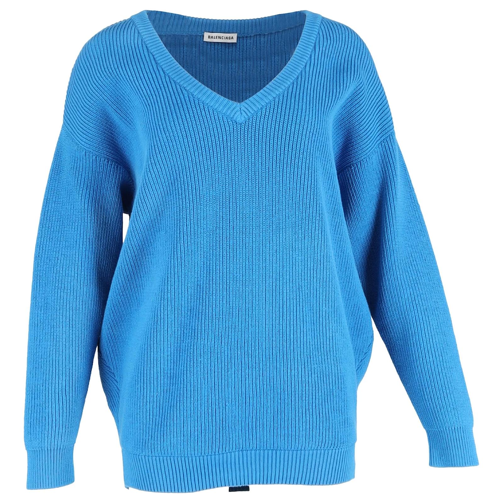 Everyday Balenciaga V-neck Sweater in Blue Cotton