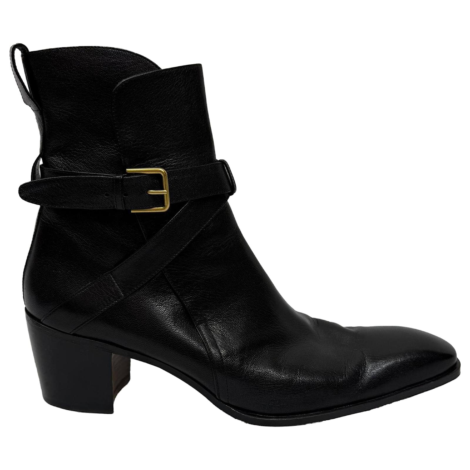Saint Laurent Johnny Wrap Ankle Boots in Black Leather