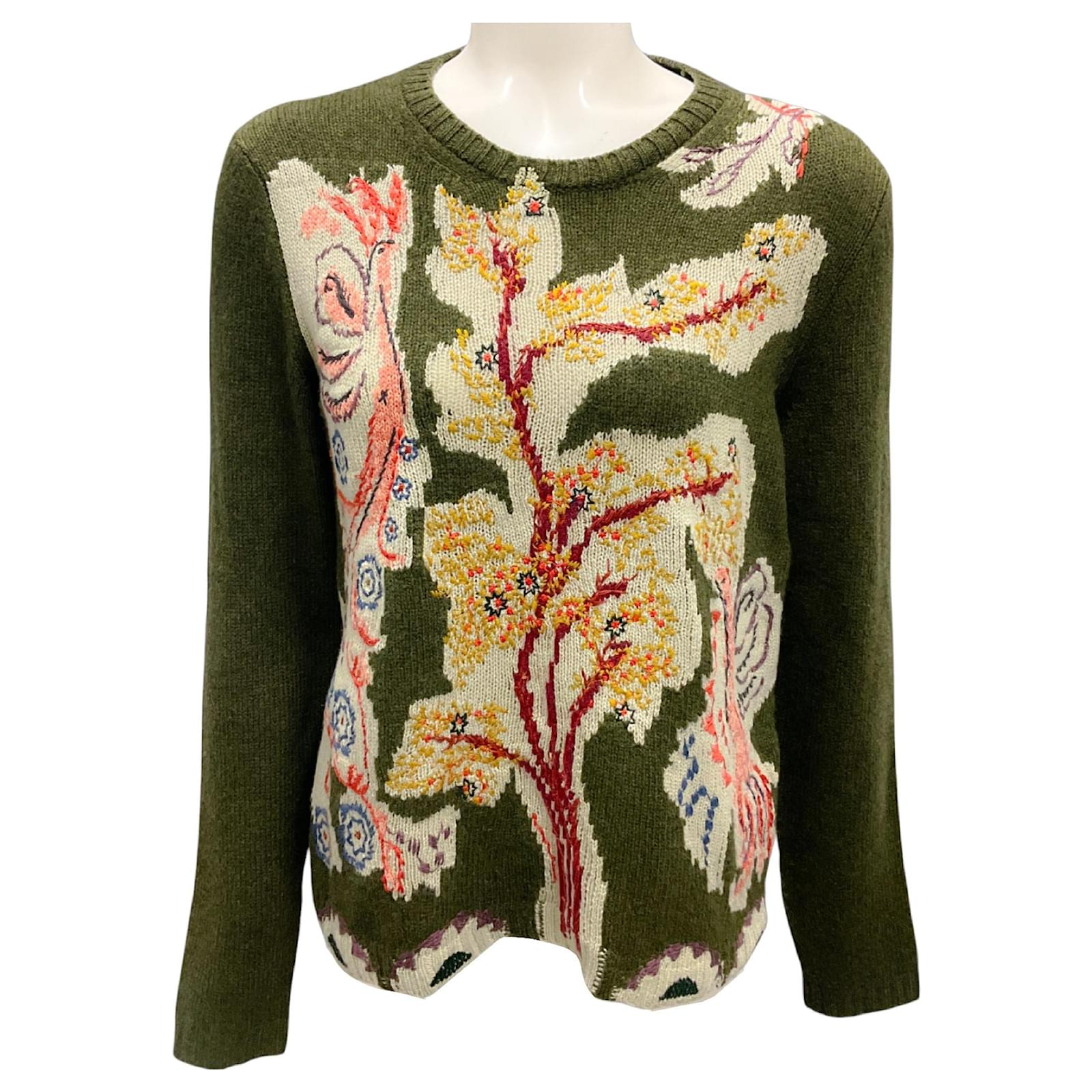 Christian Dior Olive Multi Embroidered Cashmere Fantaisie Sweater