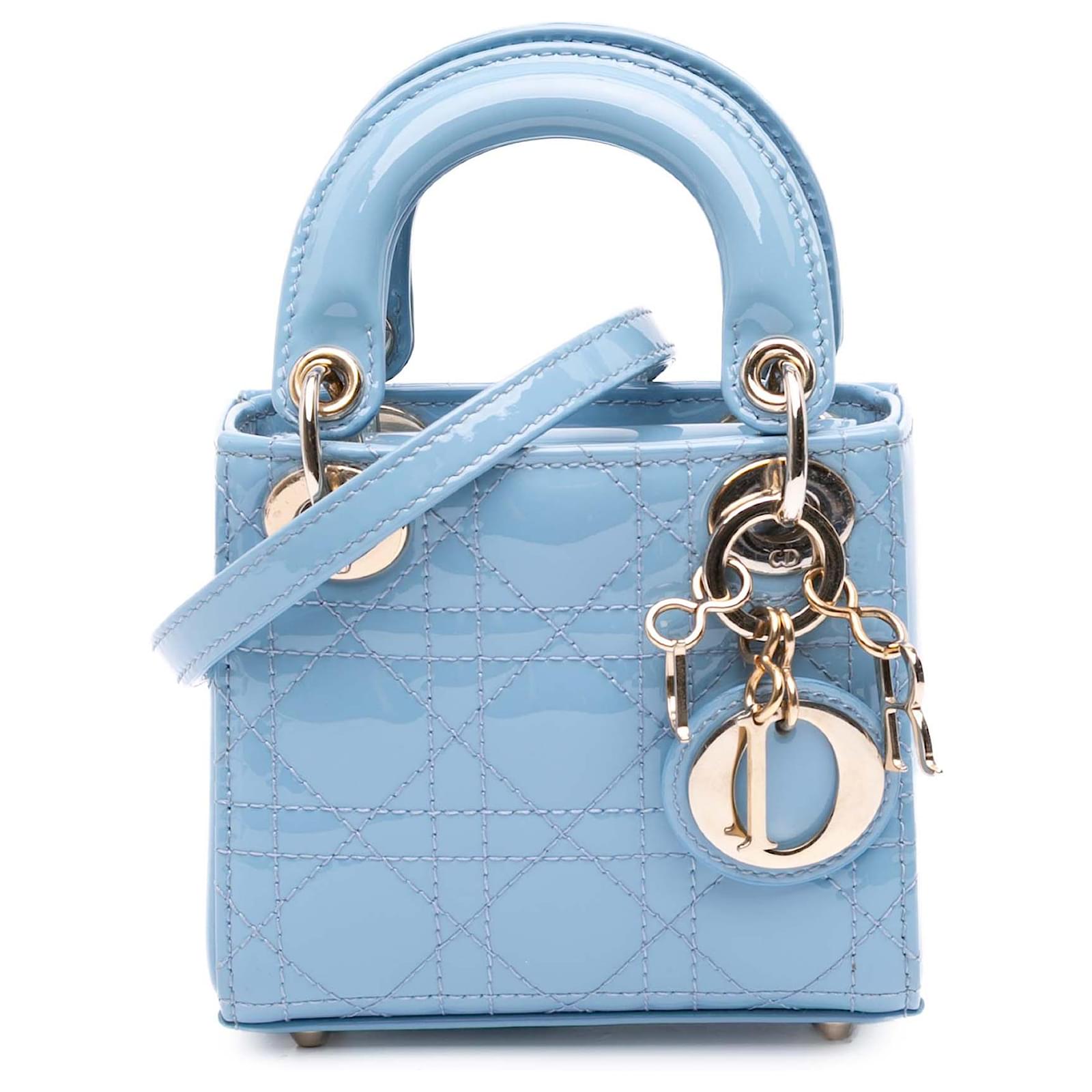 Dior Blue Micro Patent Cannage Lady Dior Light blue Leather Patent