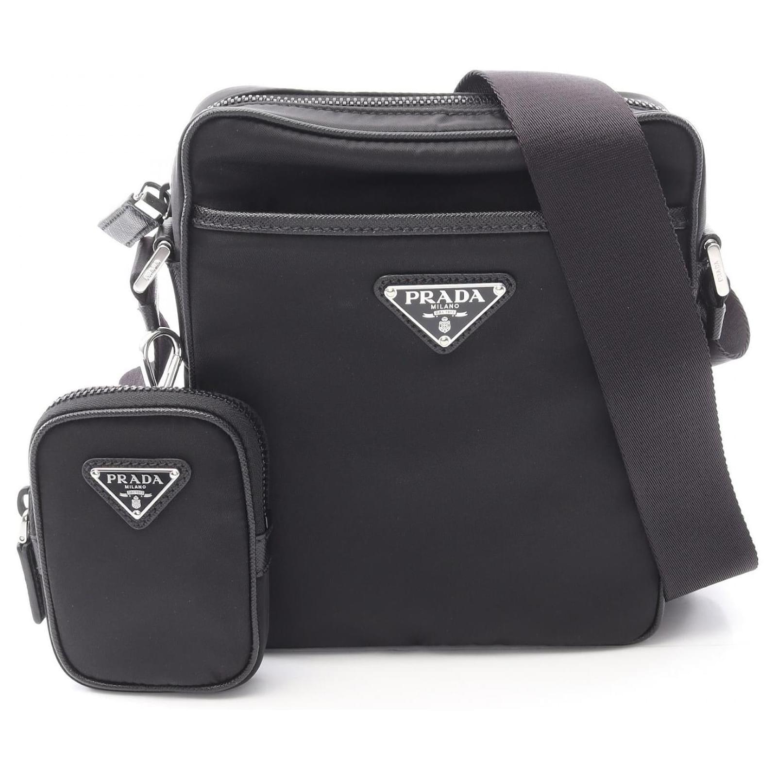 バッグ PRADA Tessuto + Saffiano Prada Womens Tessuto Nylon Saffiano Leather Black Handbag 1BB013