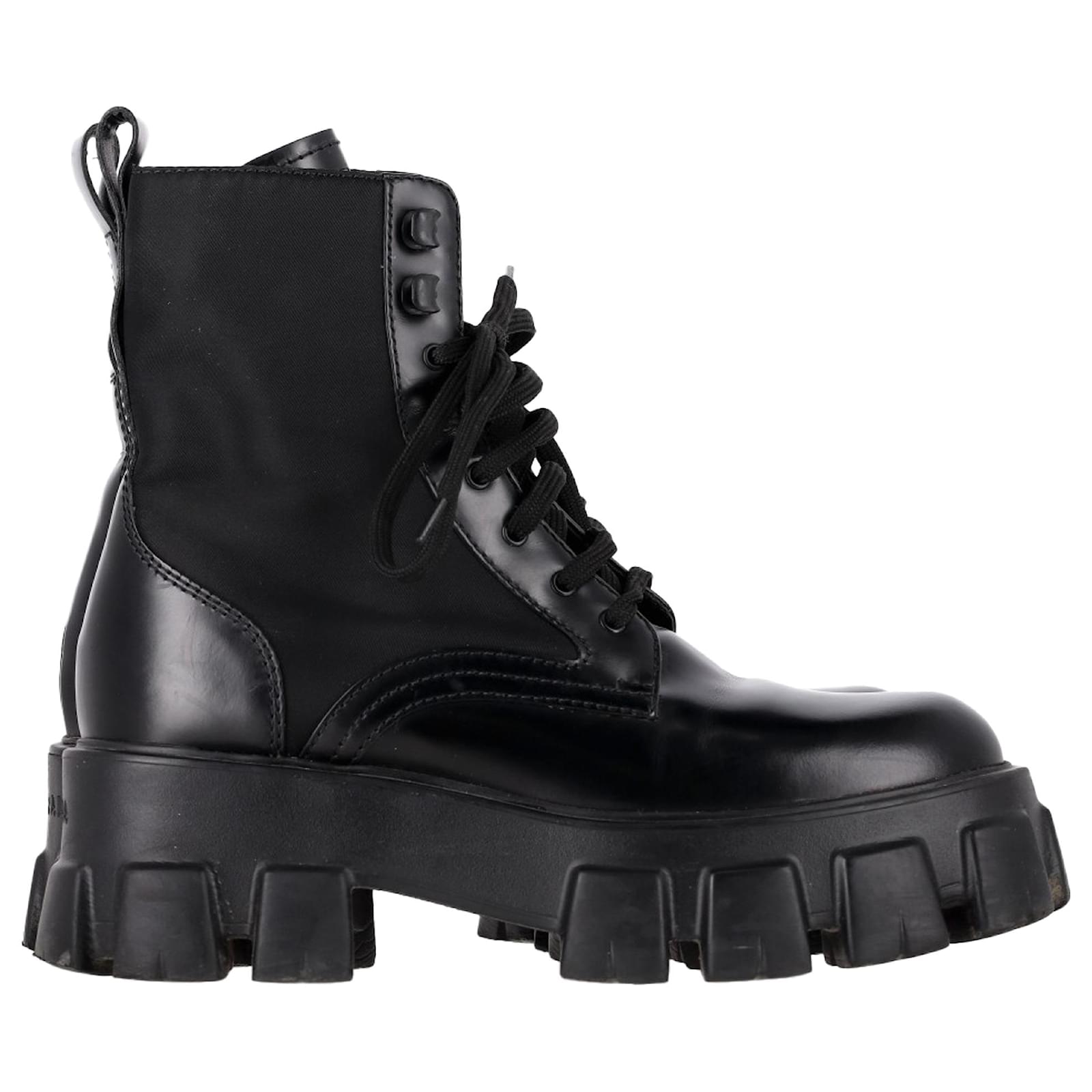 Prada Monolith Kampfstiefel aus schwarzem Leder Joli