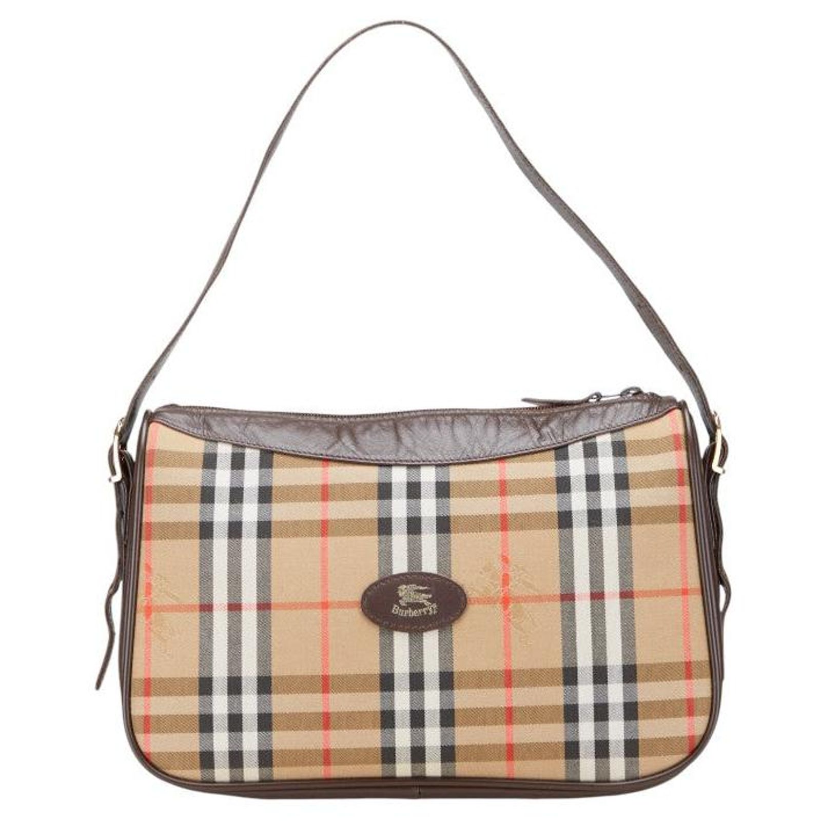 Burberry Nova Check Shadow Horse Canvas Leather Shoulder Bag Brown 