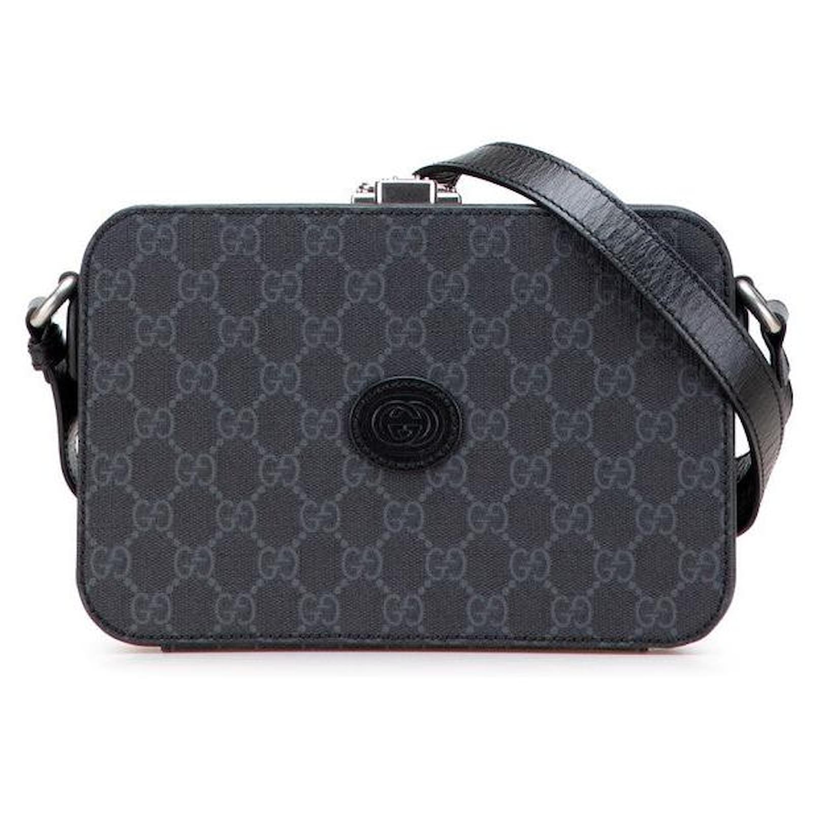 Gucci GG Supreme Hard Trunk PVC Leather Shoulder Bag Black Cloth