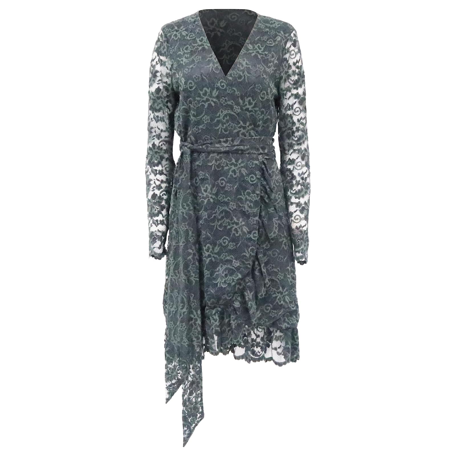 Ganni Flynn Lace Wrap Dress in Green Polyamide Nylon ref.2394713 - Joli  Closet