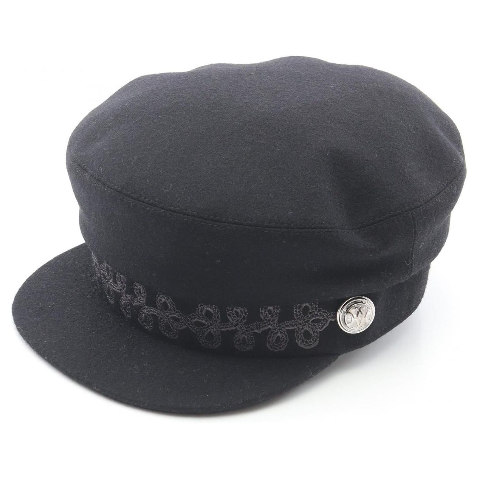 Hermes Cabule en Finesse Wool Hat Hermès Riley Clou Carrousel Cap Black Wool Flannel | Mightychic main image 4