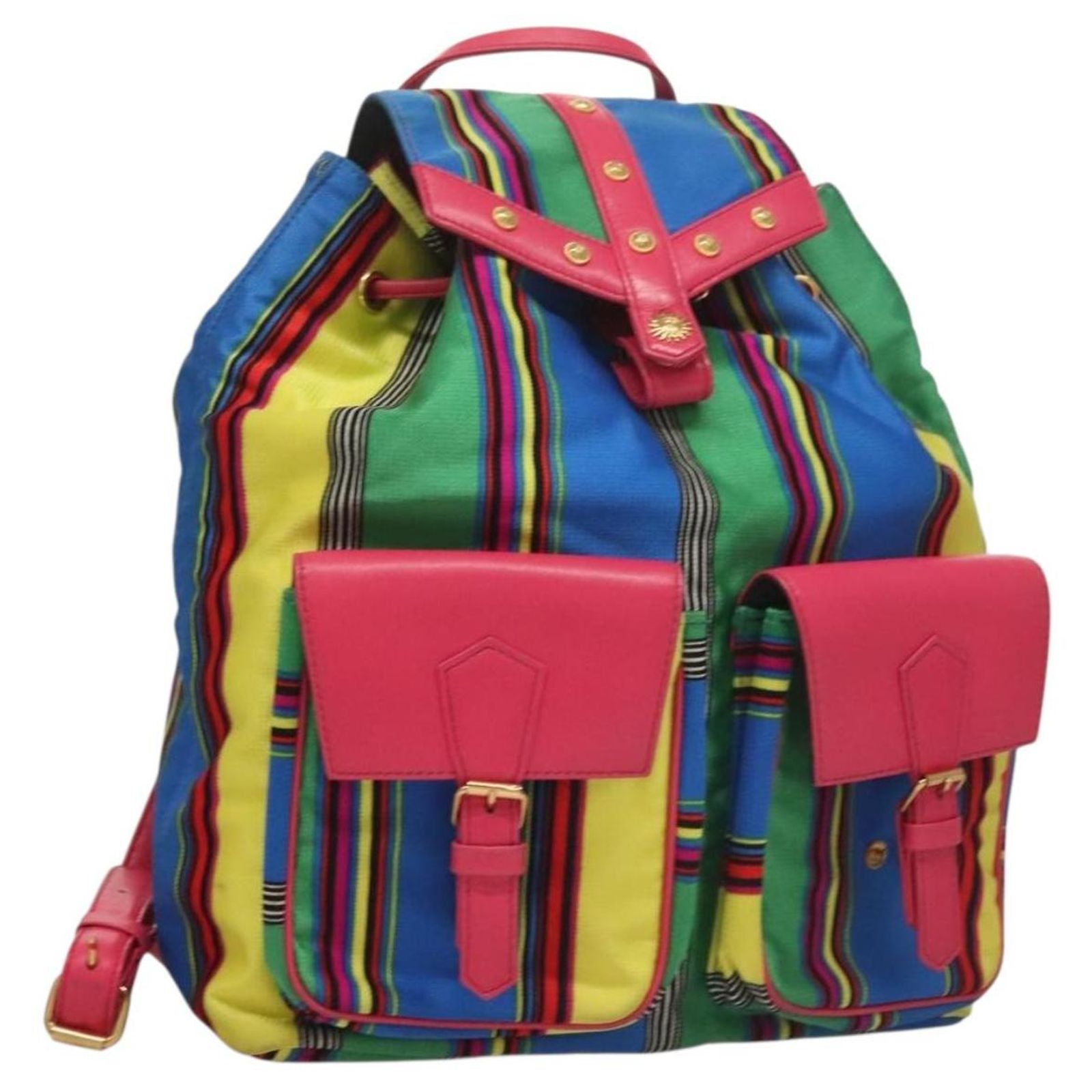Gianni Versace Backpack Nylon Leather Multicolor Pink gold  display picture 2