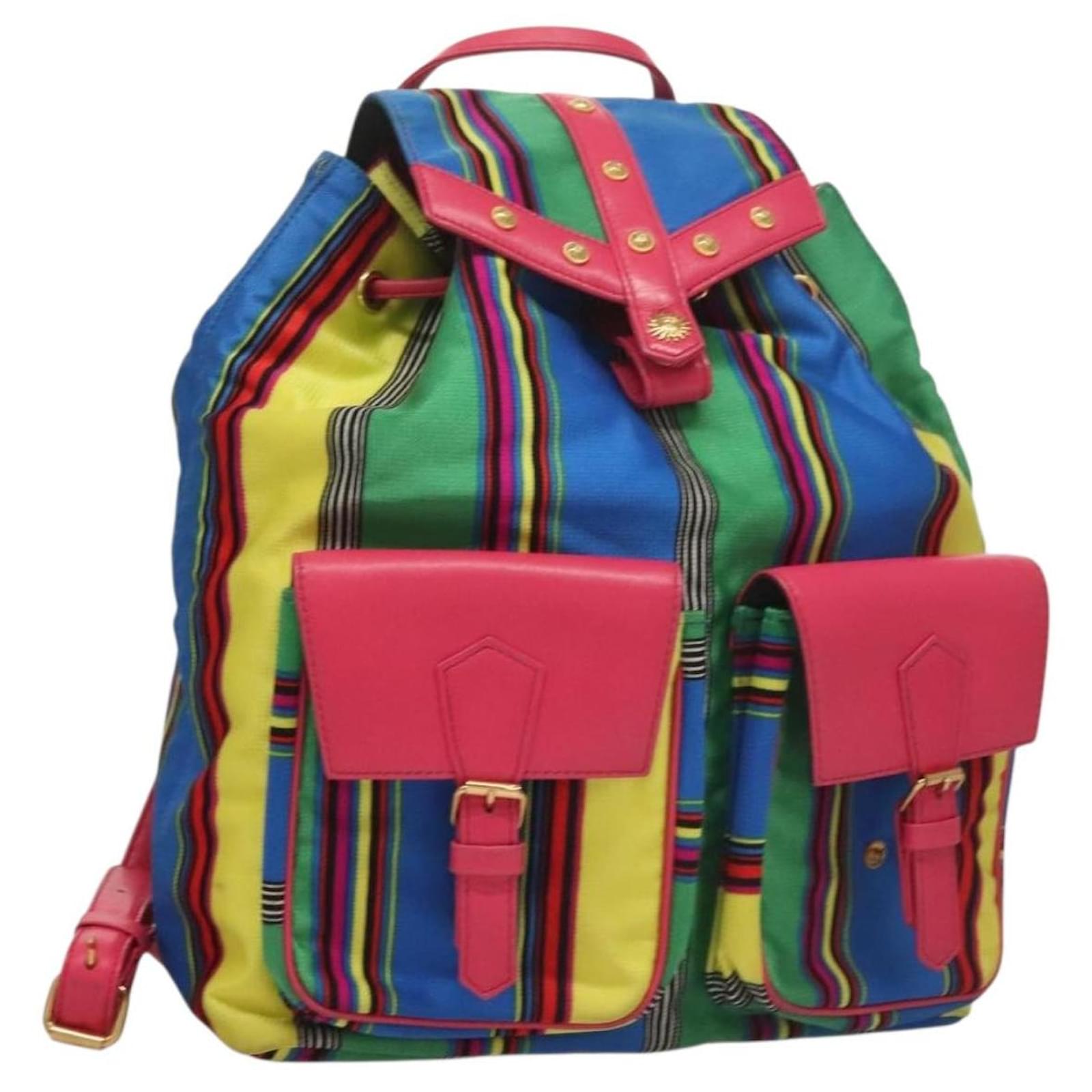 Sac à dos Gianni Versace en nylon et cuir multicolore rose et or