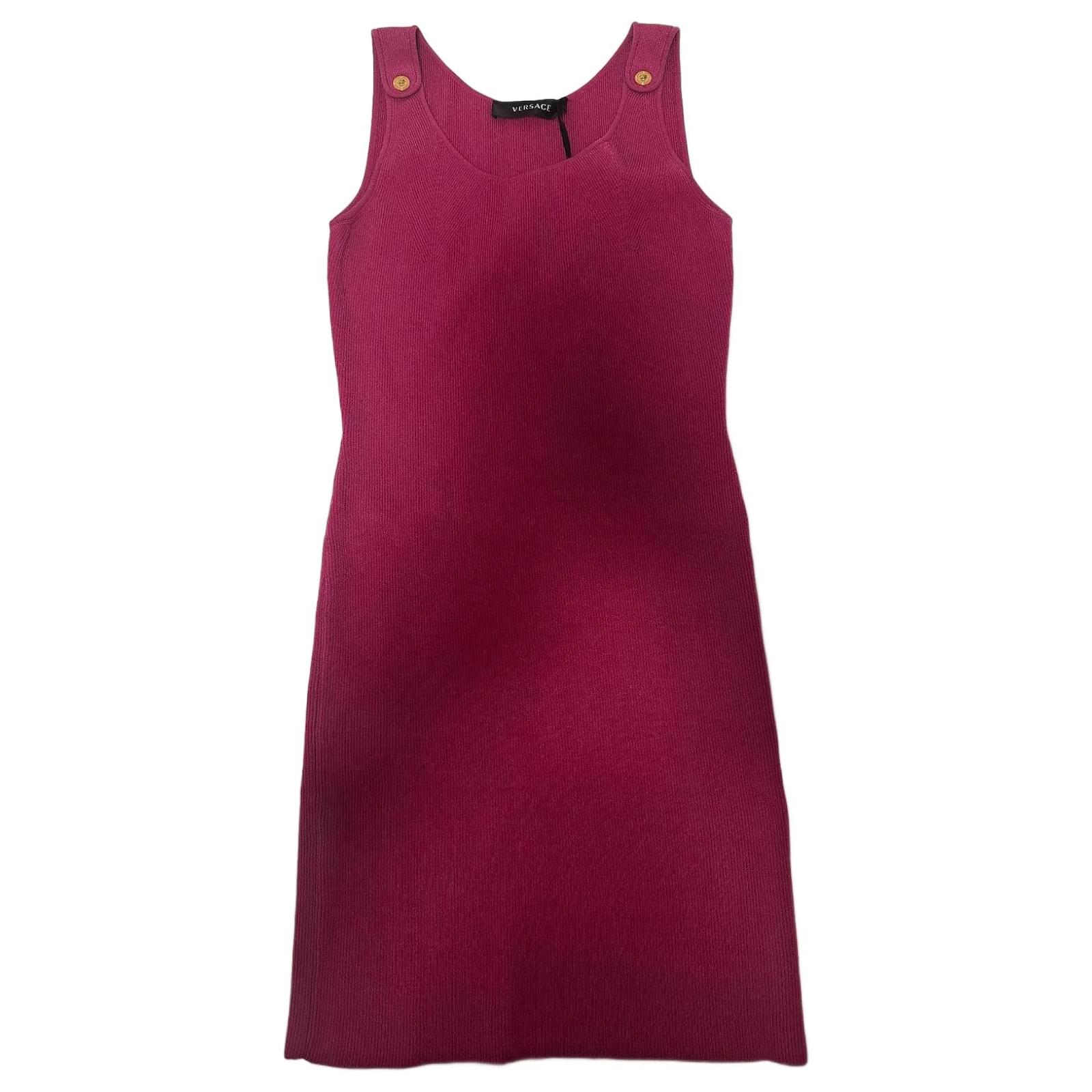 Vestido Mini de Punto Rosa Medusa Versace Dorado Fucsia Poliéster