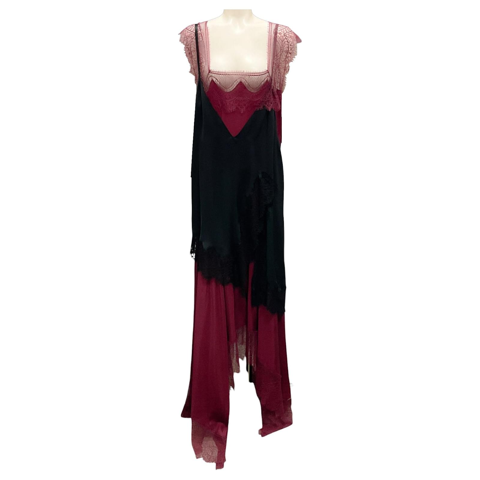 Lanvin Burgundy / Black 2019 Lace Overlay Long Dress Dark red Polyester  ref.JC2396524 (Sold) - Joli Closet