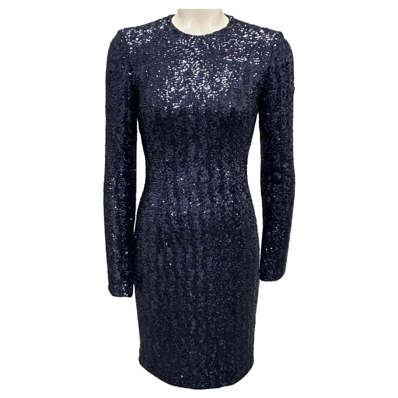 Autre Marque Vestido largo de tul elástico con lentejuelas en azul