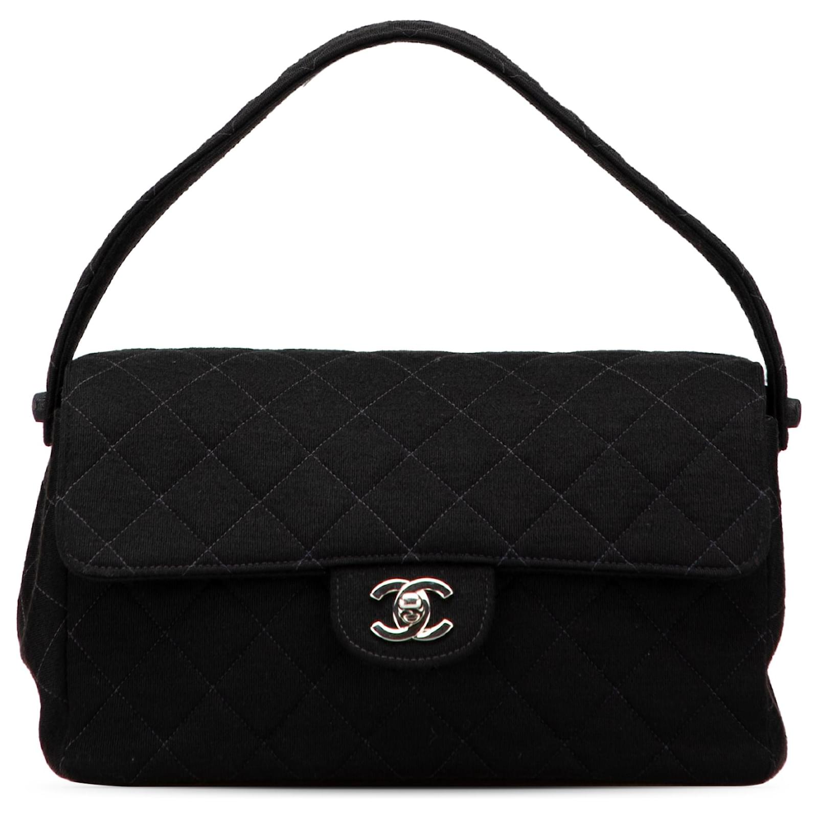 Chanel Negro Mediano CC Acolchado Jersey Bolso Doble Cara Algodón