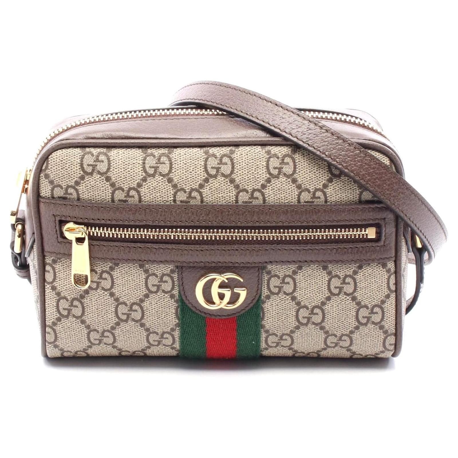 Borsa a Spalla Mini Ophidia GG Supreme di Gucci Marrone Beige Tela