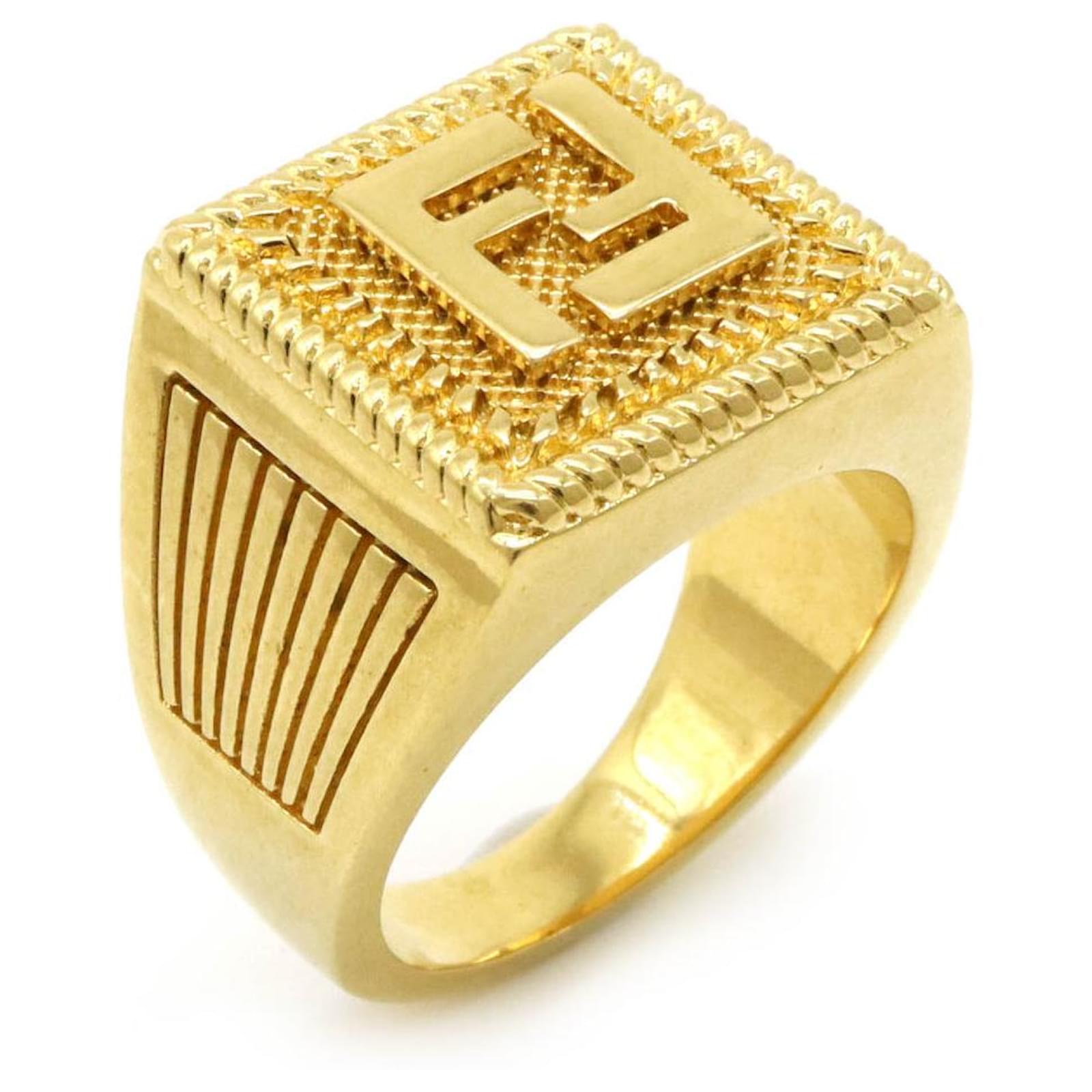 Bague Large Logo FF Fendi GP Métal Doré Métallisé
