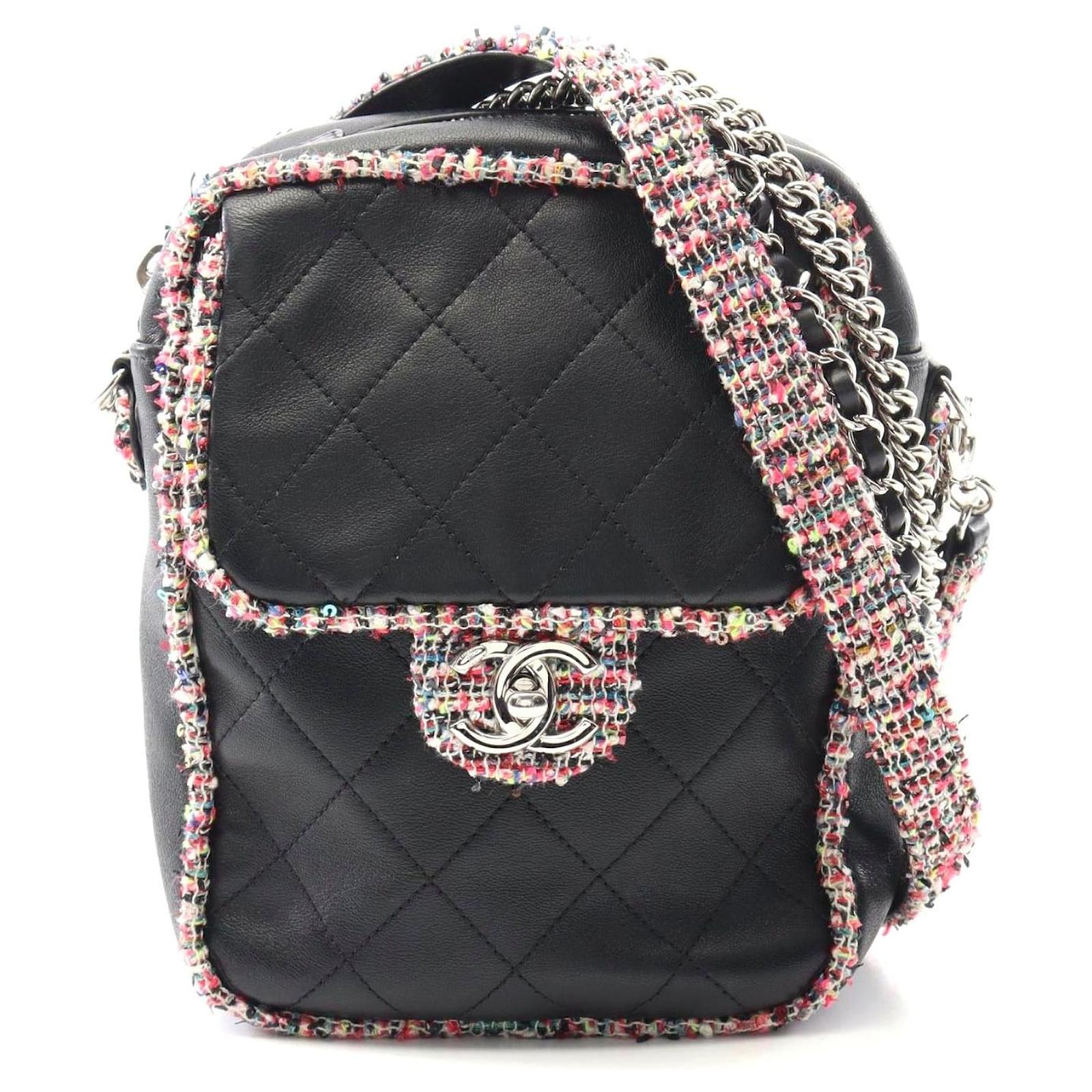 Chanel Lambskin Fabric Shoulder Bag Black Leather ref.JC2398402