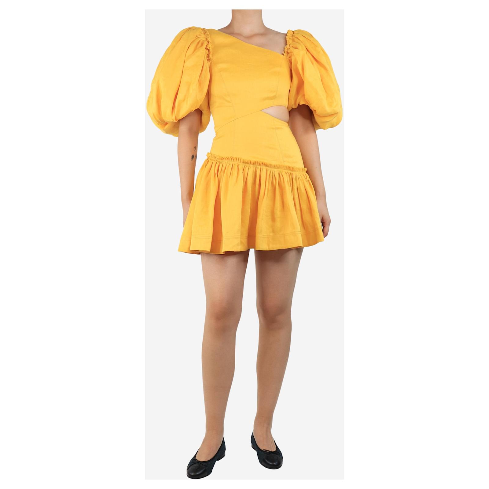 Maje Robe mini découpée jaune taille UK Lin Joli