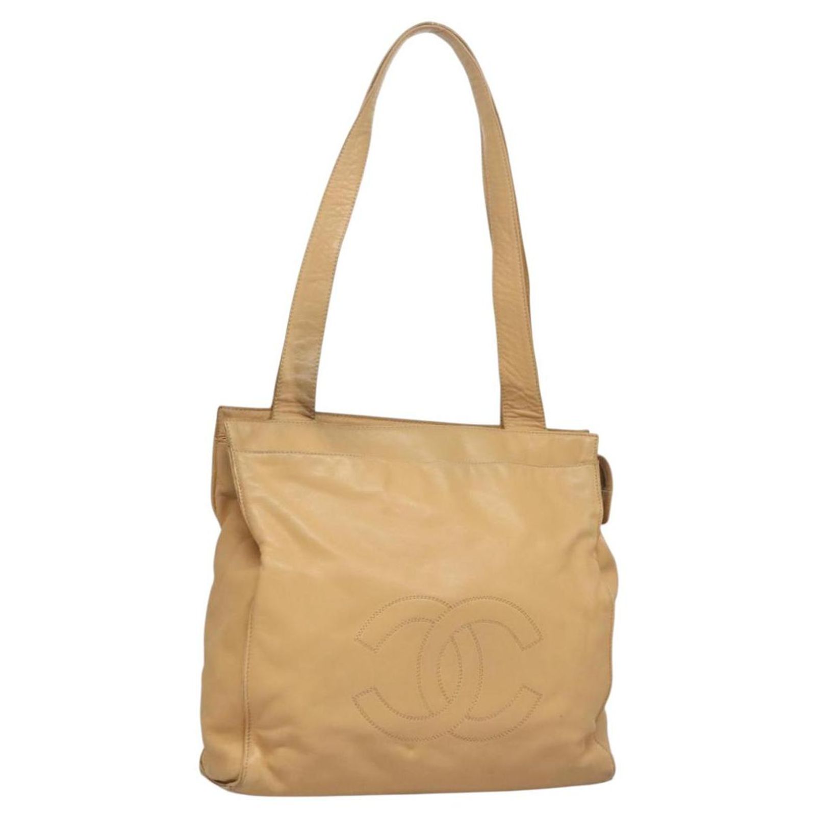 CHANEL COCO Mark Tote Bag Lamb Skin Beige Silver CC Auth  display picture 2