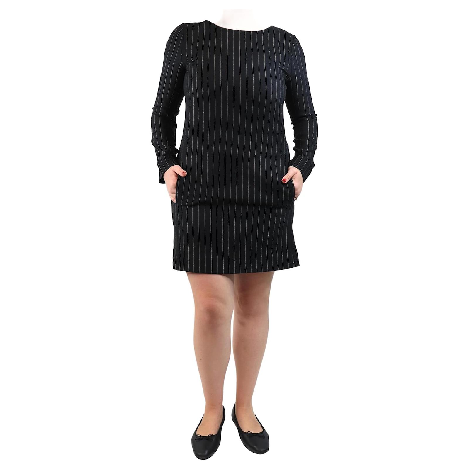 Chloé Black and gold lurex pinstripe mini dress size UK 12 Silk