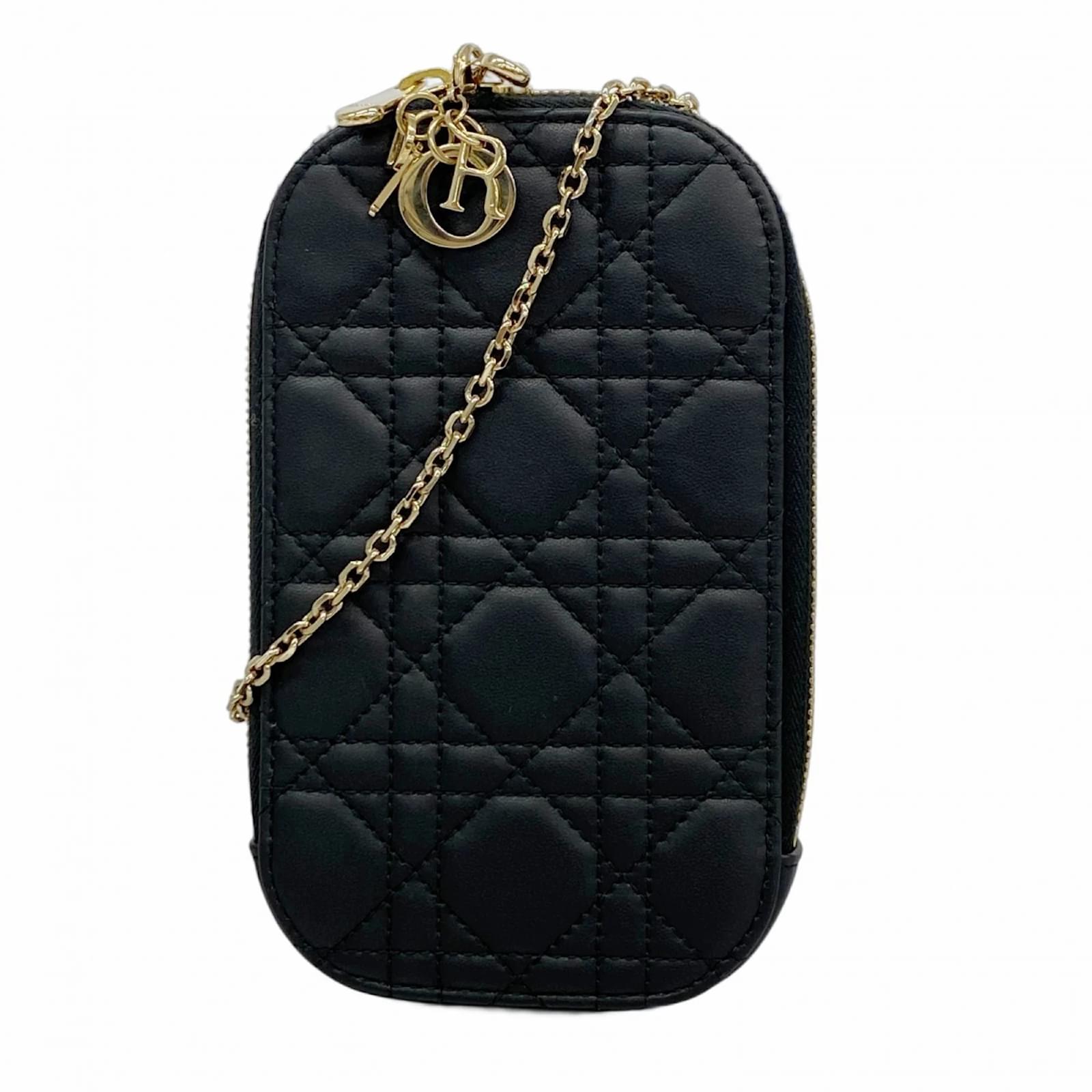 Custodia per telefono in pelle Cannage Christian Dior Nero ref