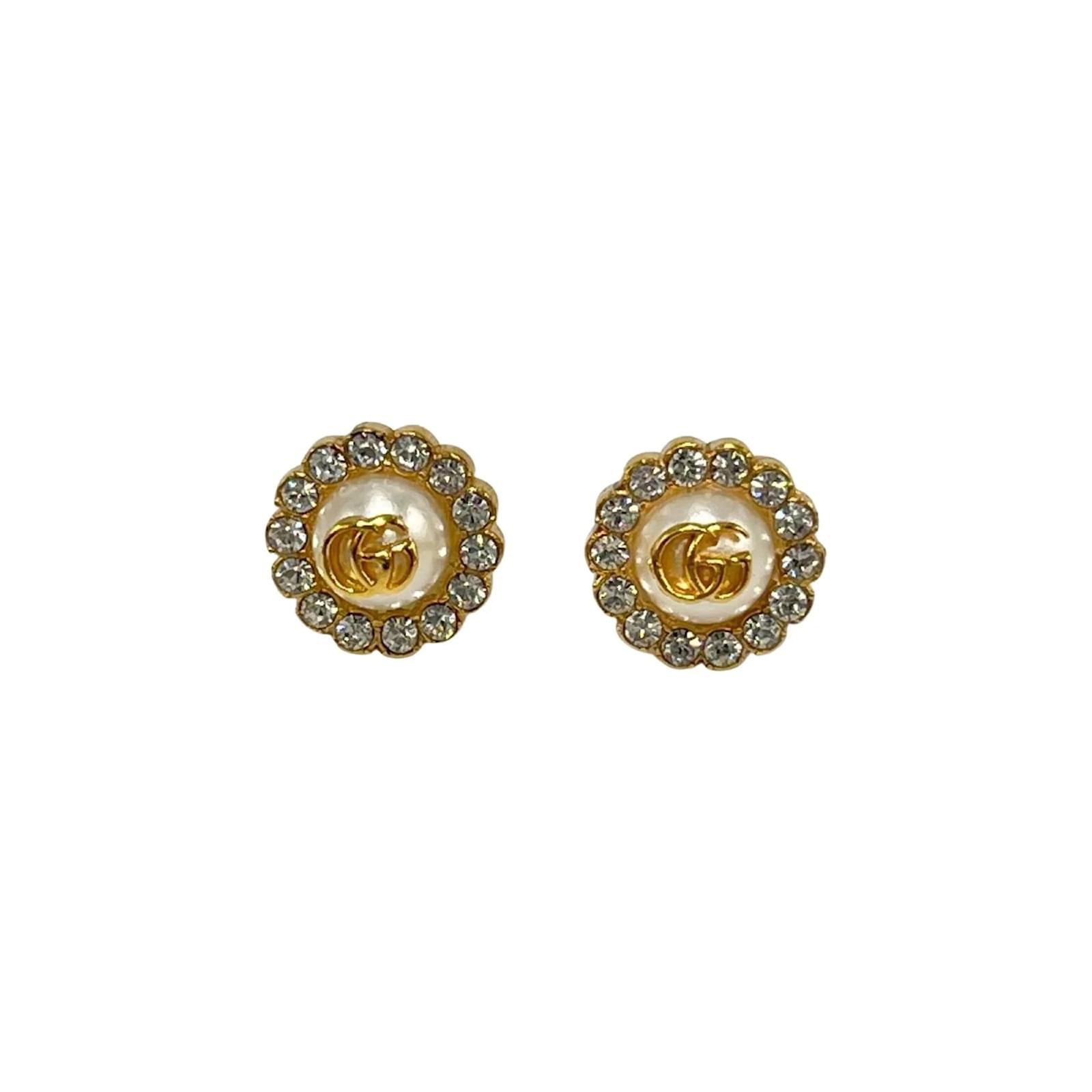 Gucci Double G Flower Stud Metal Earrings Golden